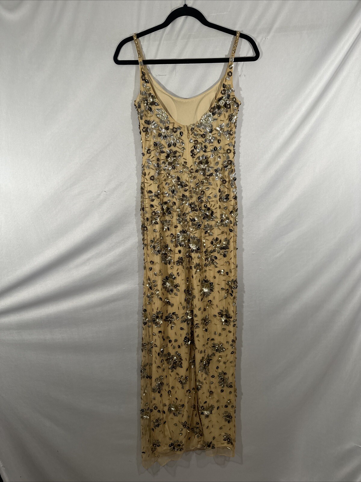 NWT $598 Mac Duggal [ 0 ] 5477 Floral Embellished Scoop Neck Gown Gold #S1598