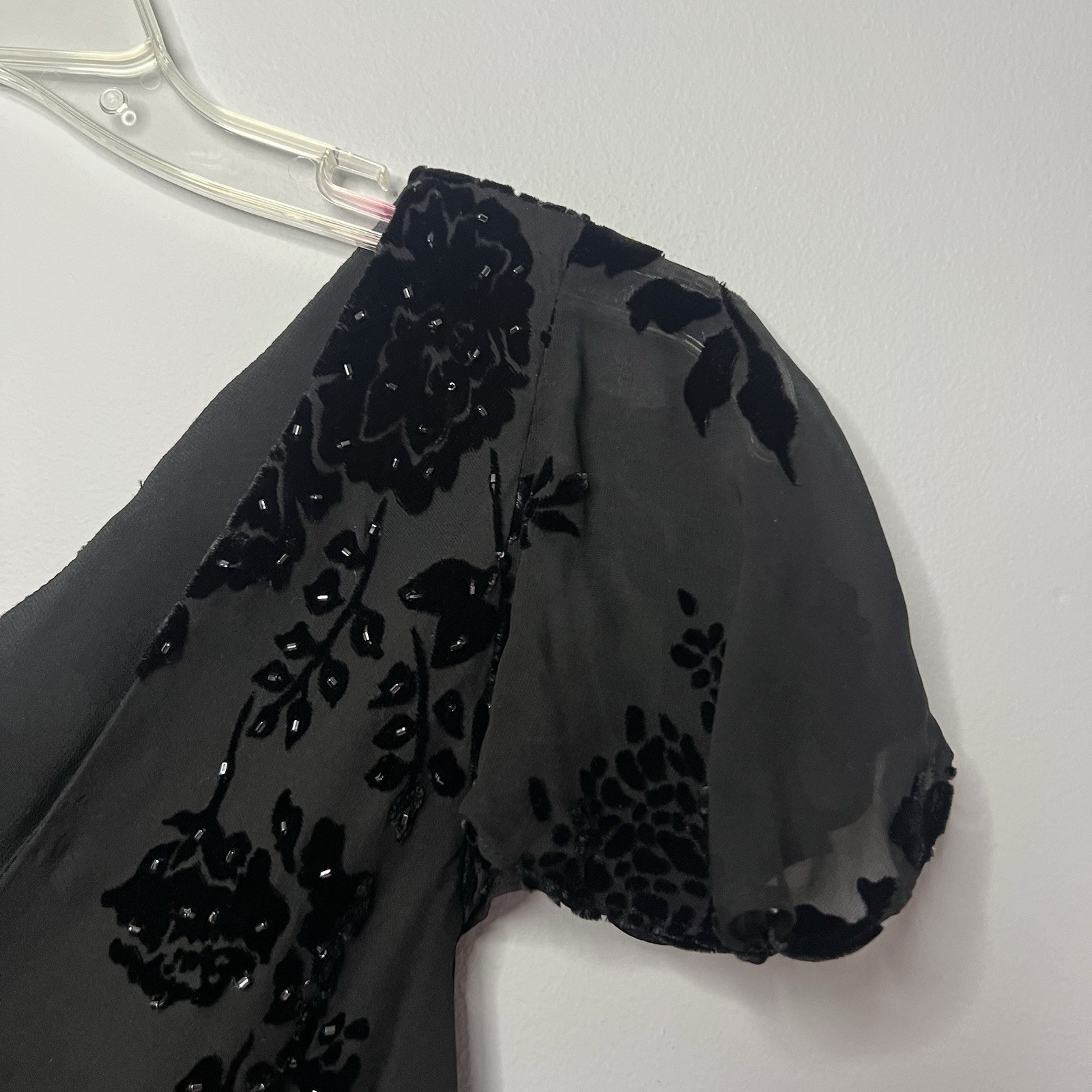Papell Boutique Evening Dress Size 4 Velvet Silk Black Beaded Cocktail Party
