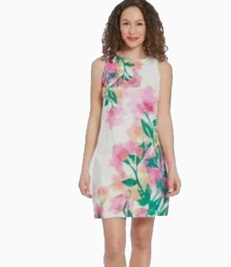 NWT LONDON TIMES Sleeveless Floral Watercolor Cotton Dress Size 14 Retails $74.