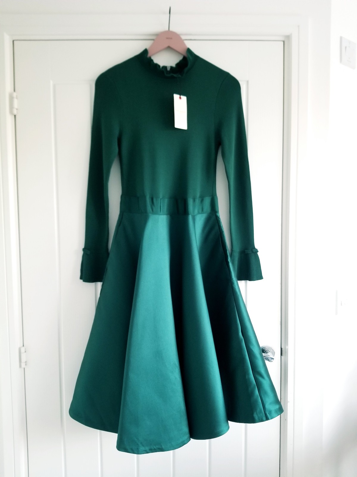 Ted Baker Zadi Midi Dress Knitted Bodice Green Long Sleeve Size 4 UK 14 BNWT
