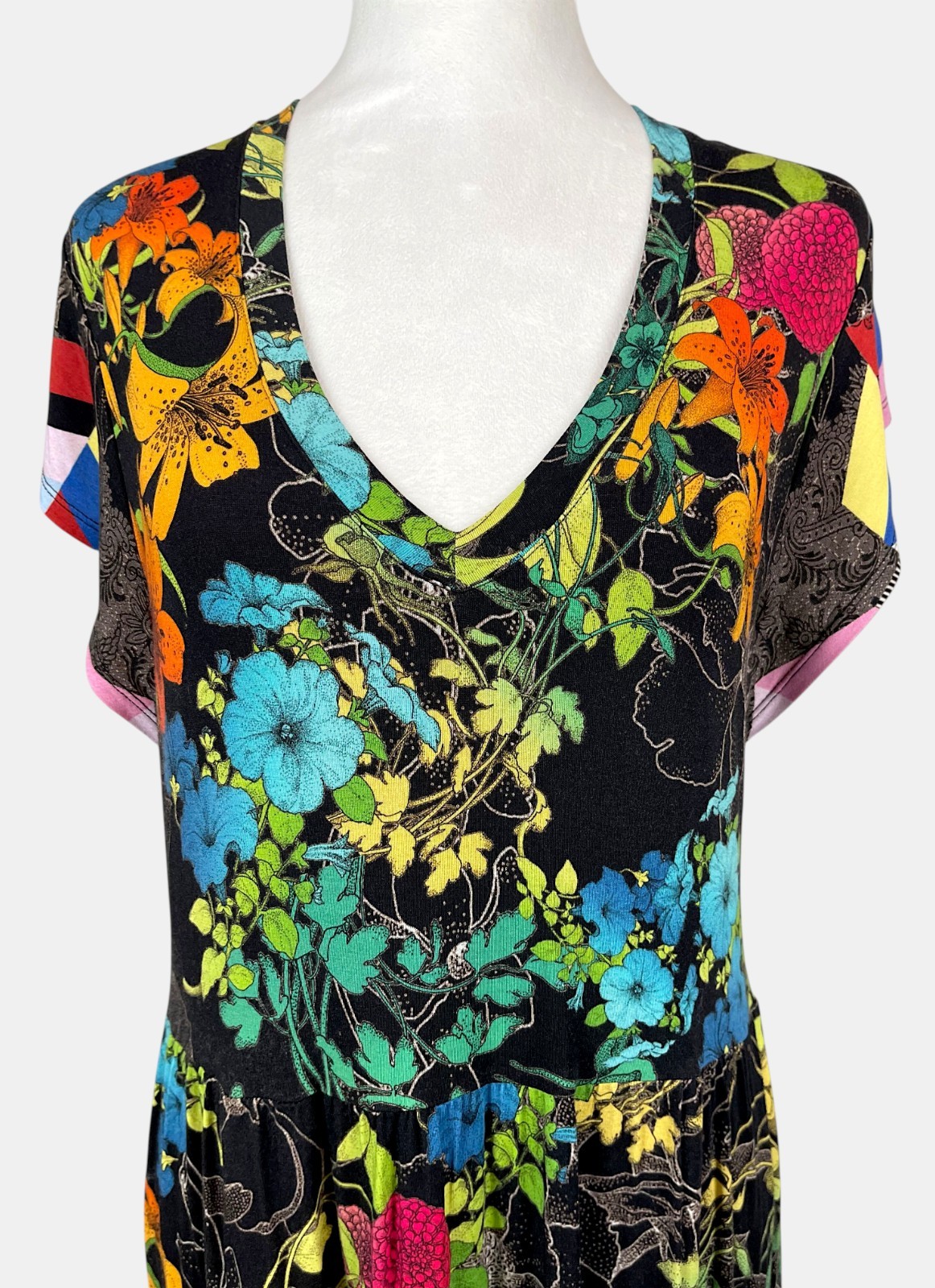 Johnny Was Nero Sequence Tiered Midi Dress Tea Length Floral Boho Sz S