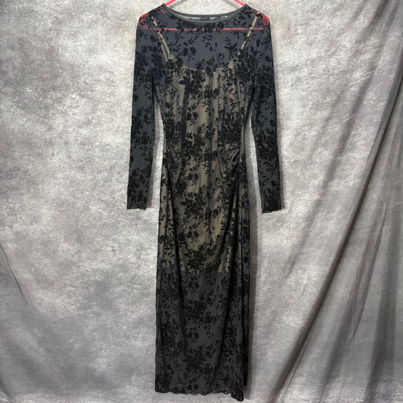 Whimsigoth Floral Velvet Burnout Bodycon Maxi Dress Size M Black Dark Romantic