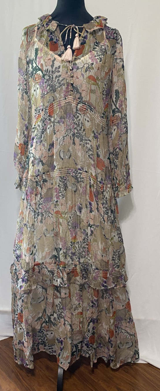 Anthropologie Marais Owl Cupro Boho Maxi Dress Slip NWT XS India