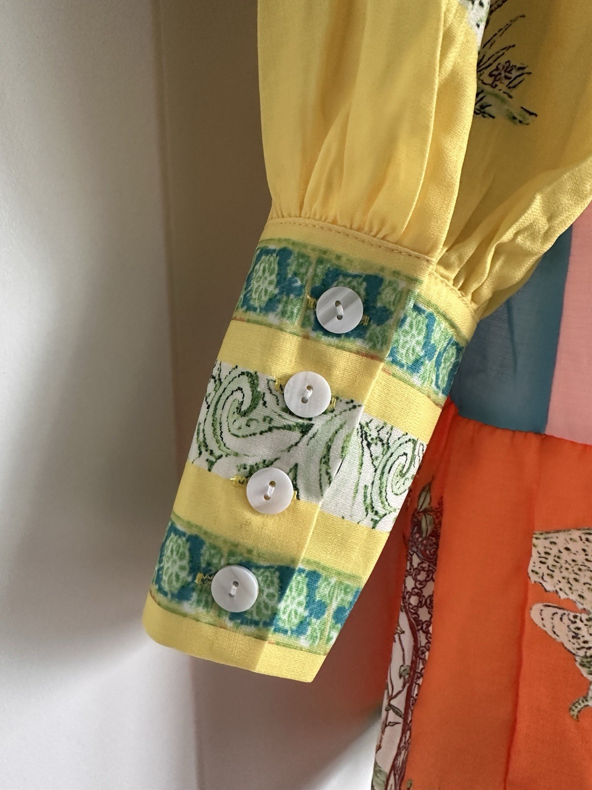 Eclectic Whimsical Botanical and Architectural Motifs Mini Dress Linen Blend NWT