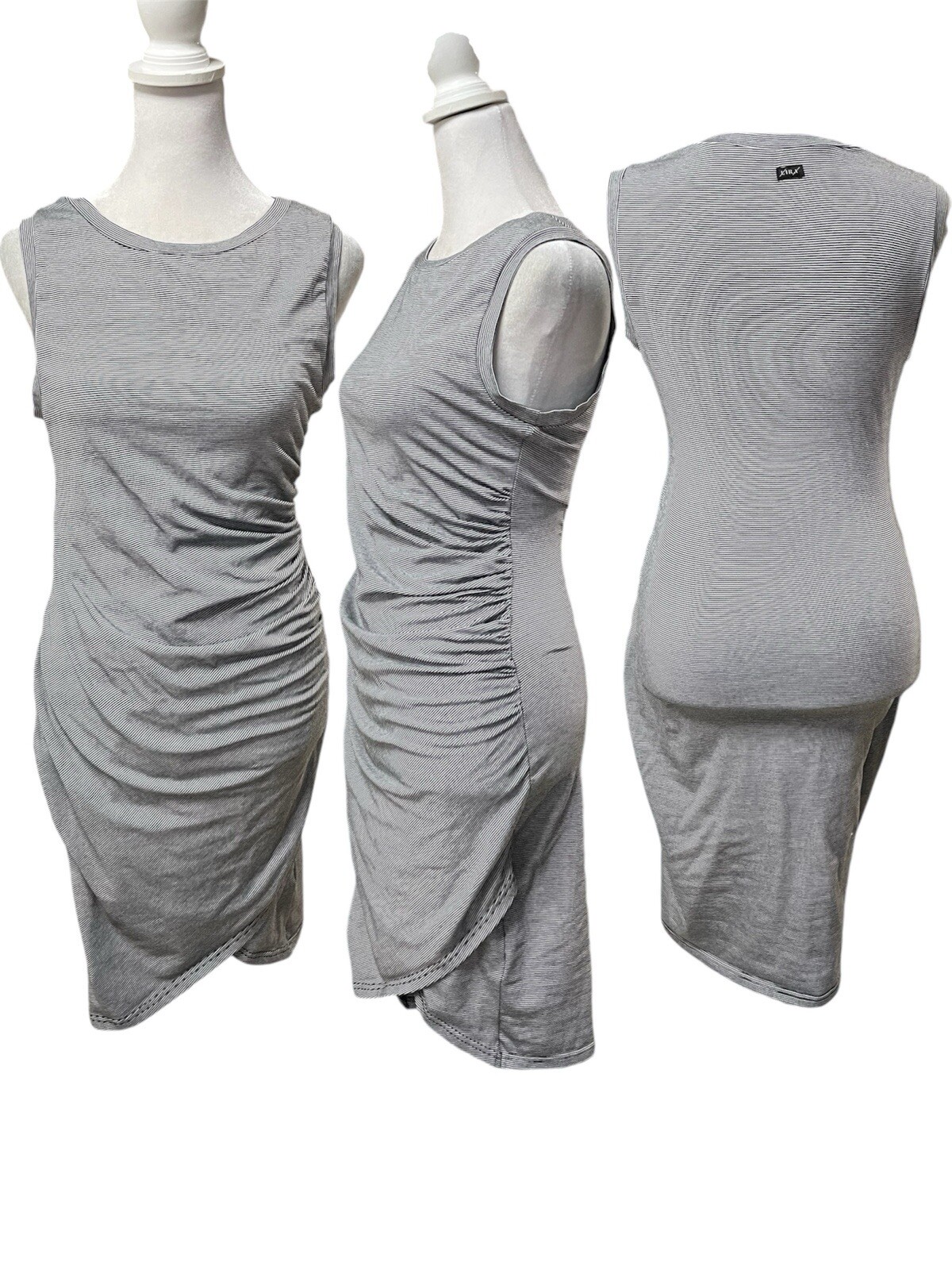 Lira Black & White Striped Sleeveless Ruched Side Dress Size Small