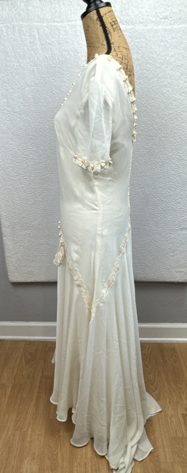 Women’s Ivory Cream Lace Bead Accent Maxi Dress Cottagecore Bridal Elegant