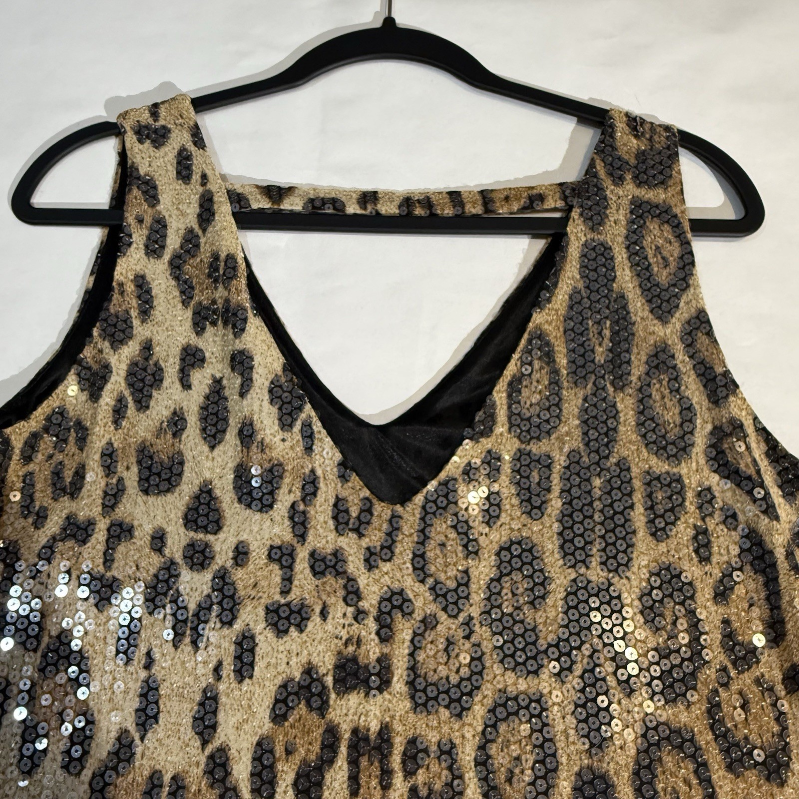 NWT- Women’s “PRESS Dress” Leopard Print Sequins Mini Dress-Sleeveless. Festival