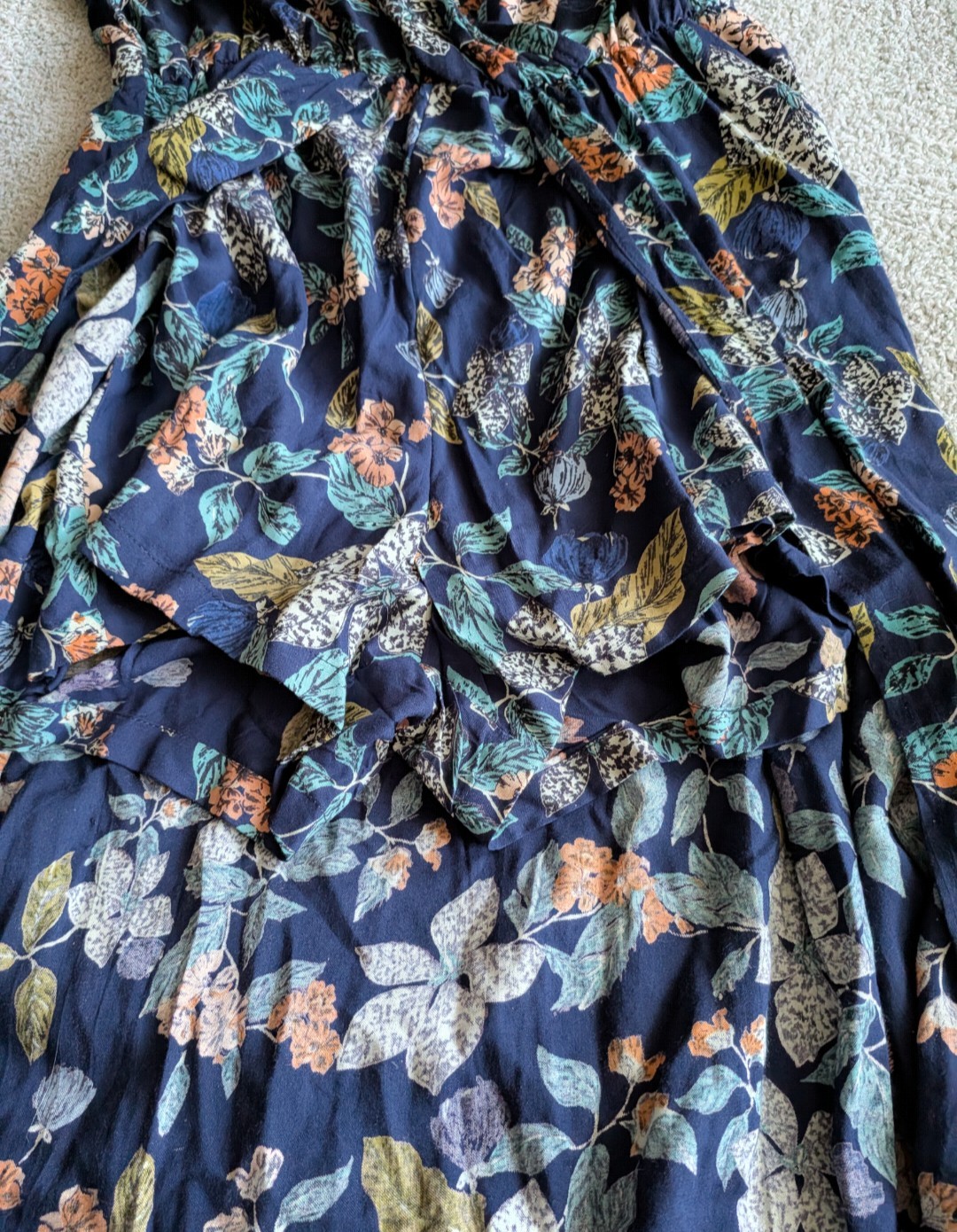 🌼B2G1🌼 Angie Navy Floral Romper Maxi Dress with Teal and Orange Accents NWT