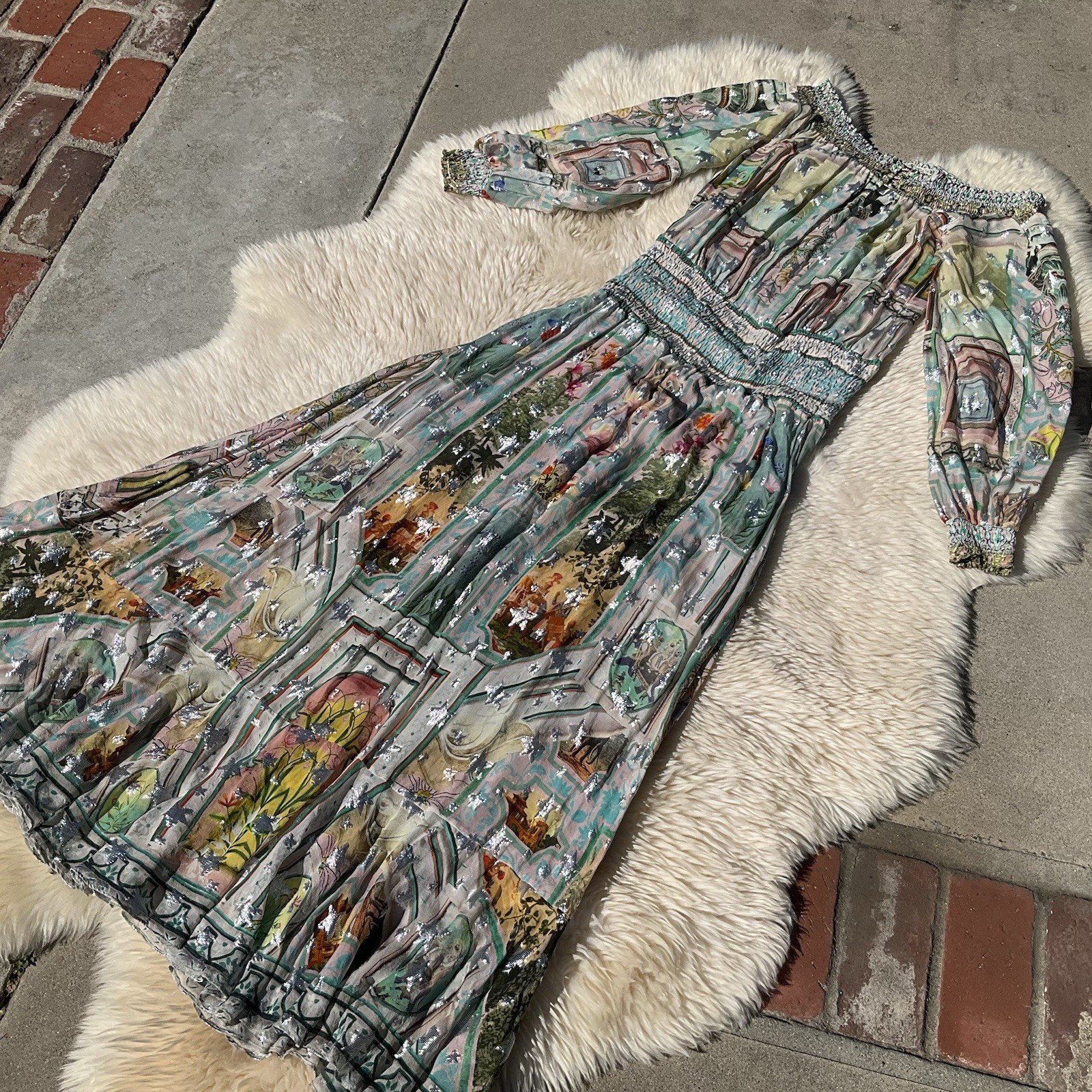 Camilla Off Shoulder Shirred Dress Size L Matriarch Musings Long $699 Stars