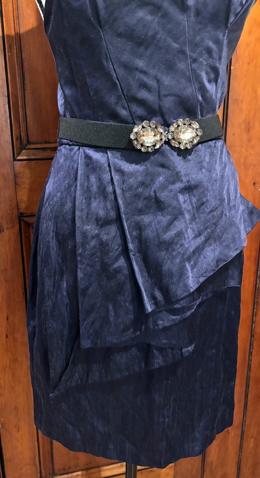BCBGMAXAZRIA Strapless Pleated Cocktail Dress w/ Jeweled Belt | Navy | Size 6