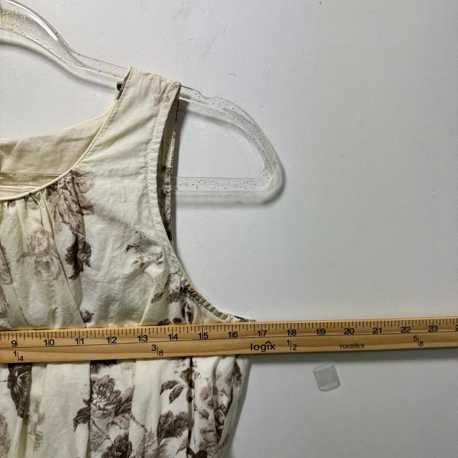 Lands End Canvas Coastal 100% Cotton Toile Floral Shabby Fit Flare Dress 6 Ivory