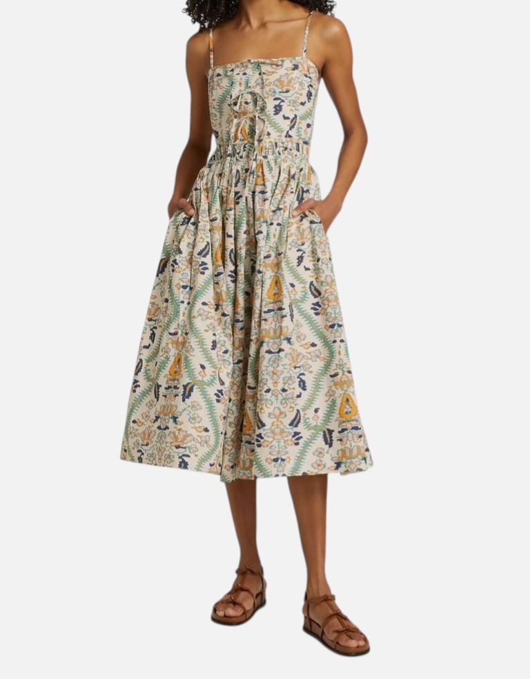 Rhode Women’s Beige Geometric Cotton Midi-Dress Size 0