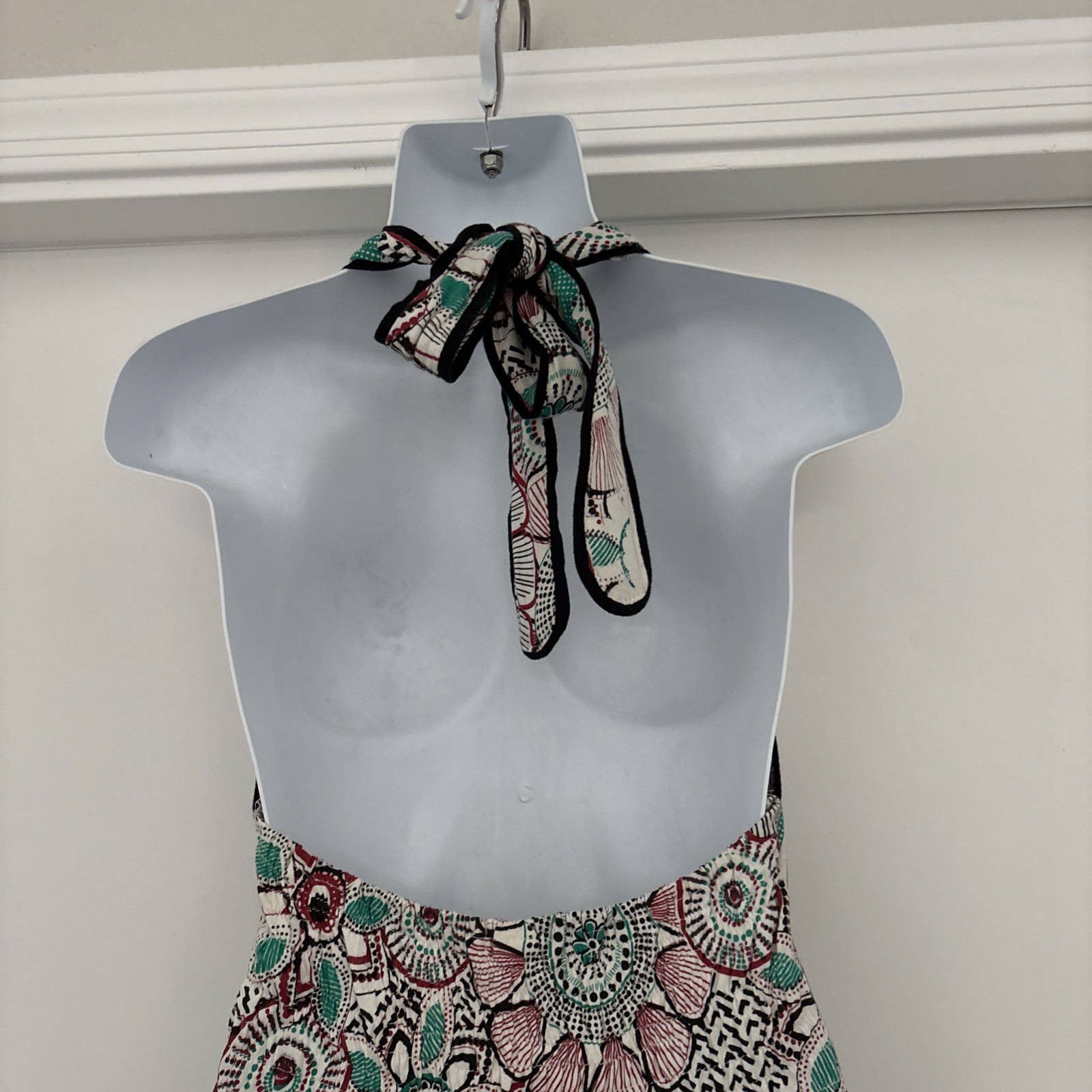 EUC Jayli Open Back Tie Halter Midi Dress Green Black Hippie Beach Boho M