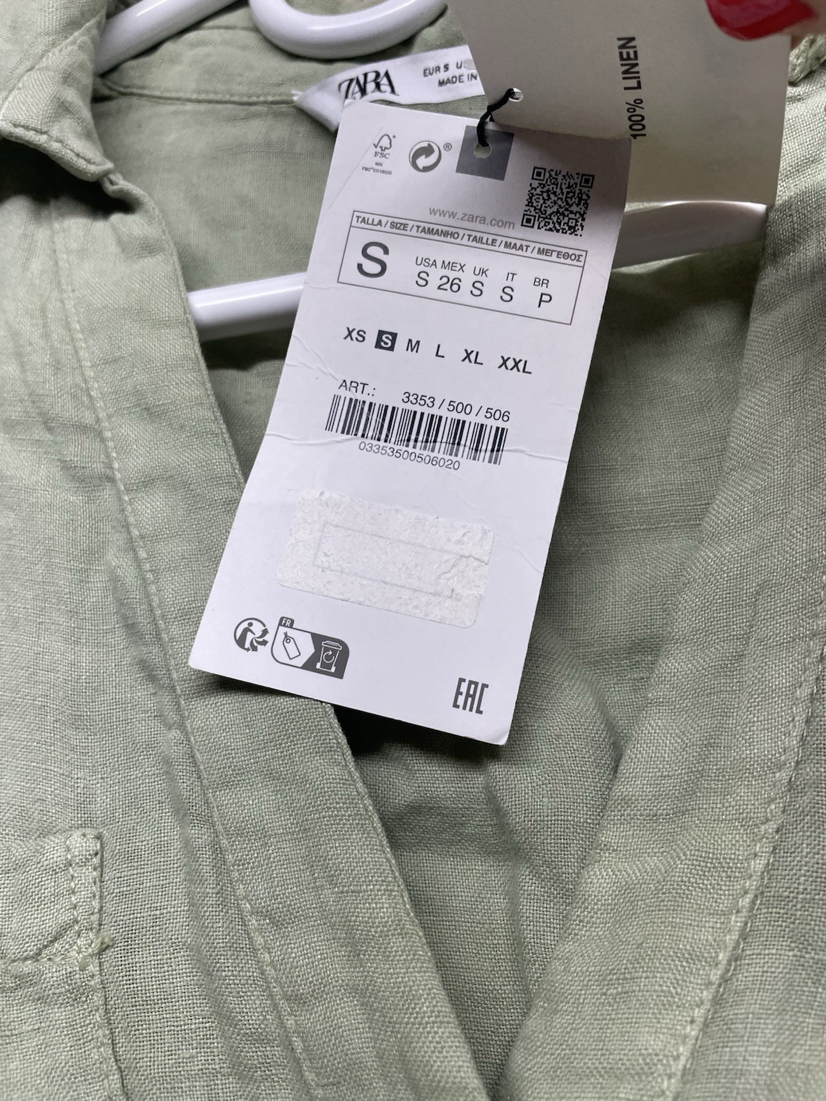 Zara Linen Button Front Khaki Green Shirt Dress Women’s Small *NEW*