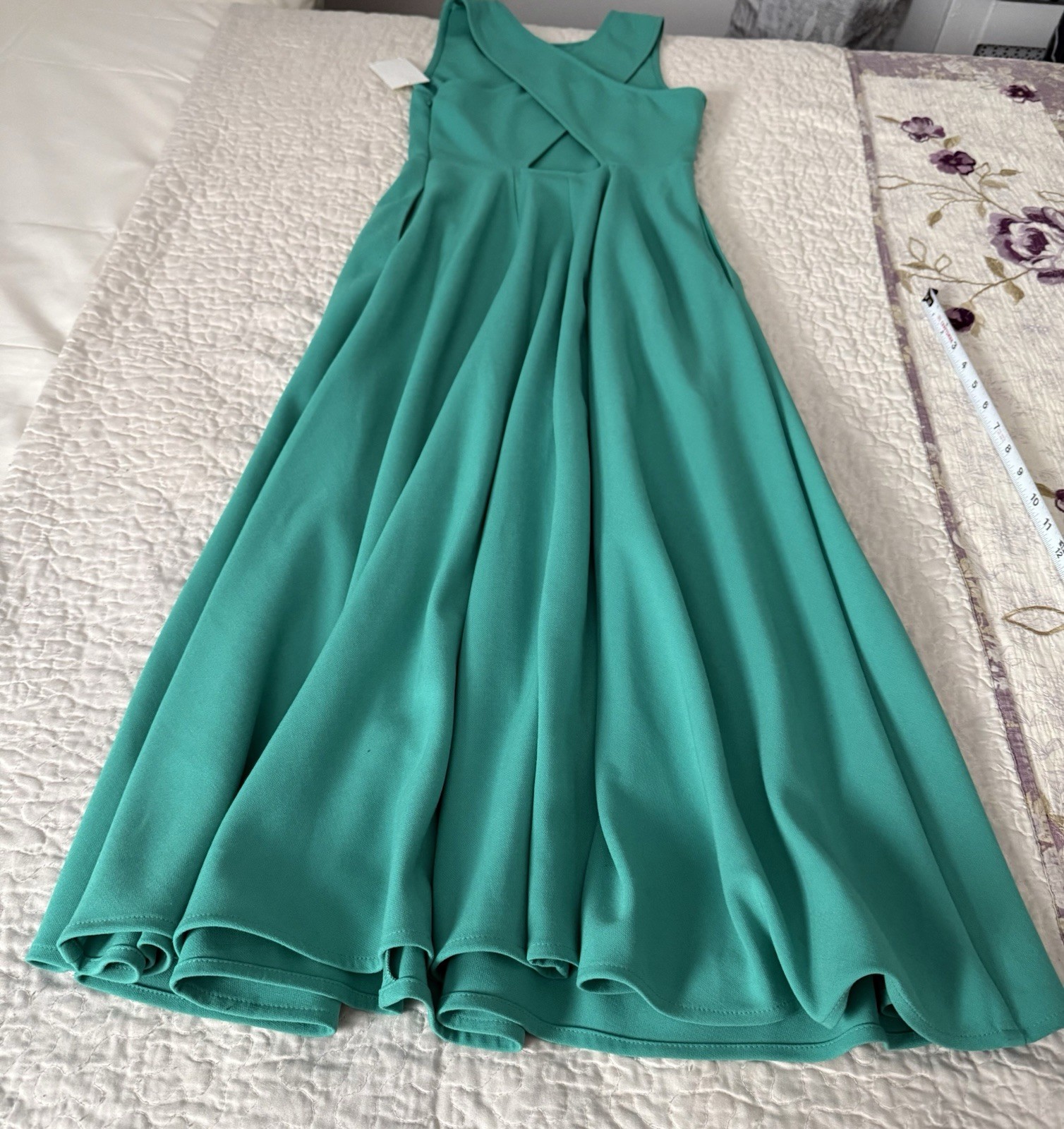 Chelsea 28 Green Solid Round Neck Pleated Pocket Knit Long Maxi gown XXS