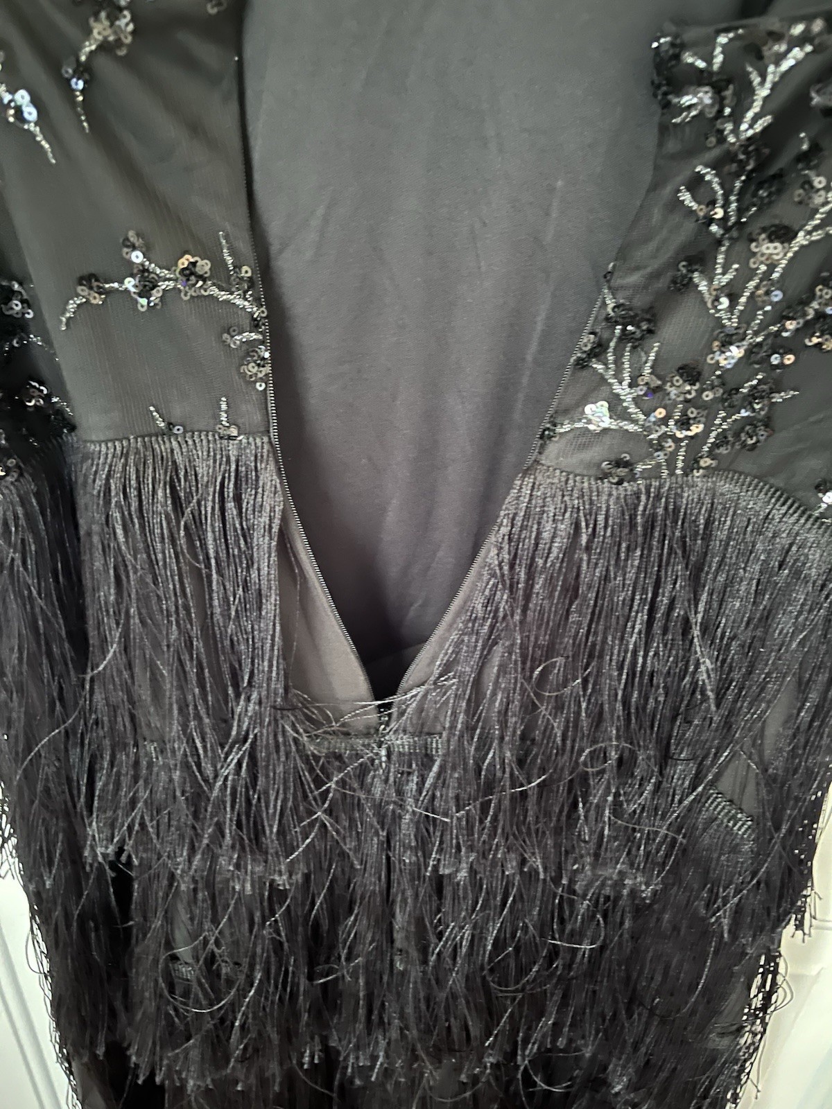 Flapper Style Dress Womens S Black Beaded Sequin Fringe 20s Gatsby Whimsy Goth