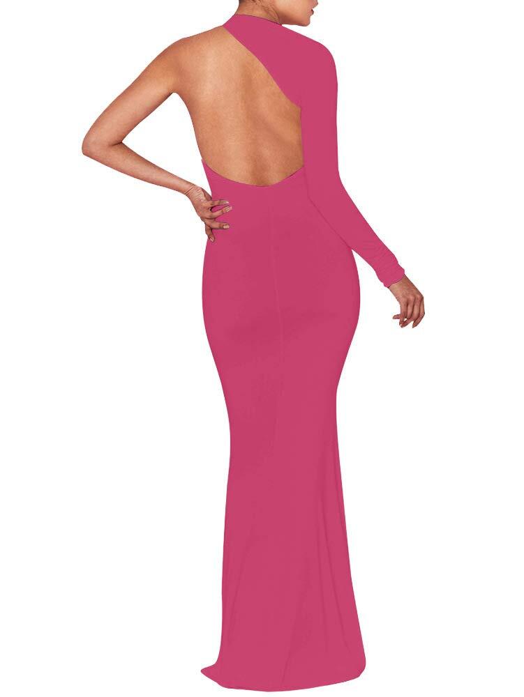 BEAGIMEG Womens Sexy Elegant One Shoulder Backless Evening Long Dress Rose Small
