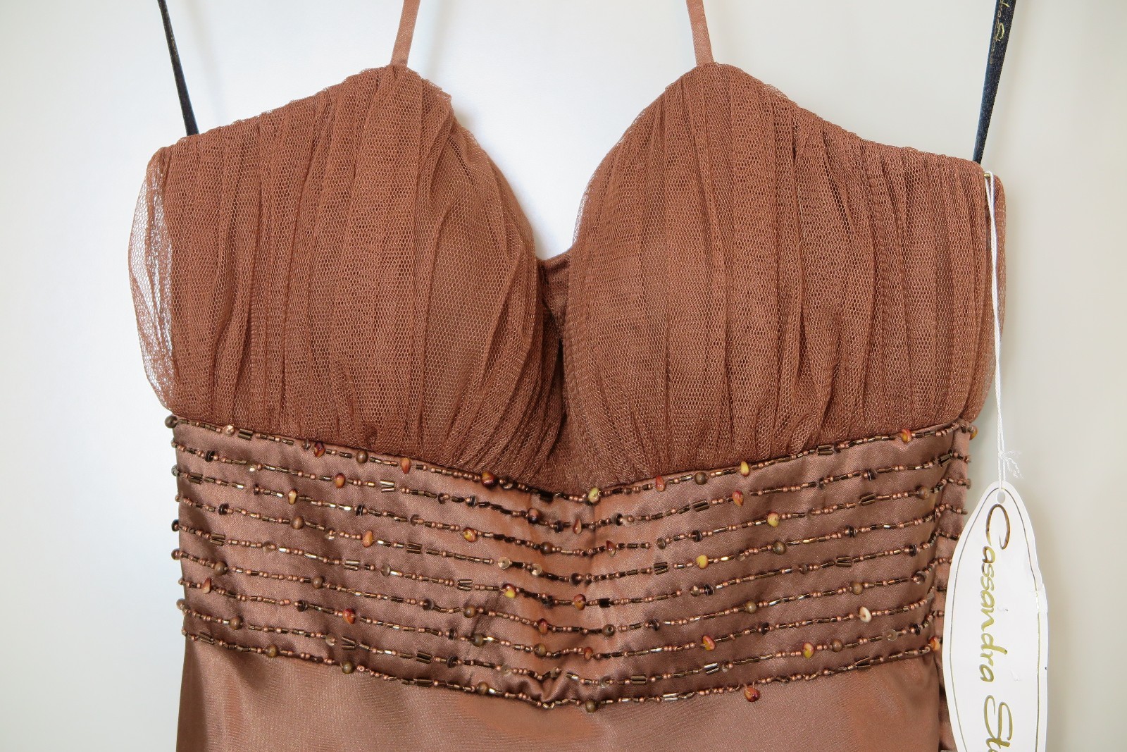 NWT Cassandra Stone Brown Bronze Spaghetti-Strap-Halter Dress Size 2