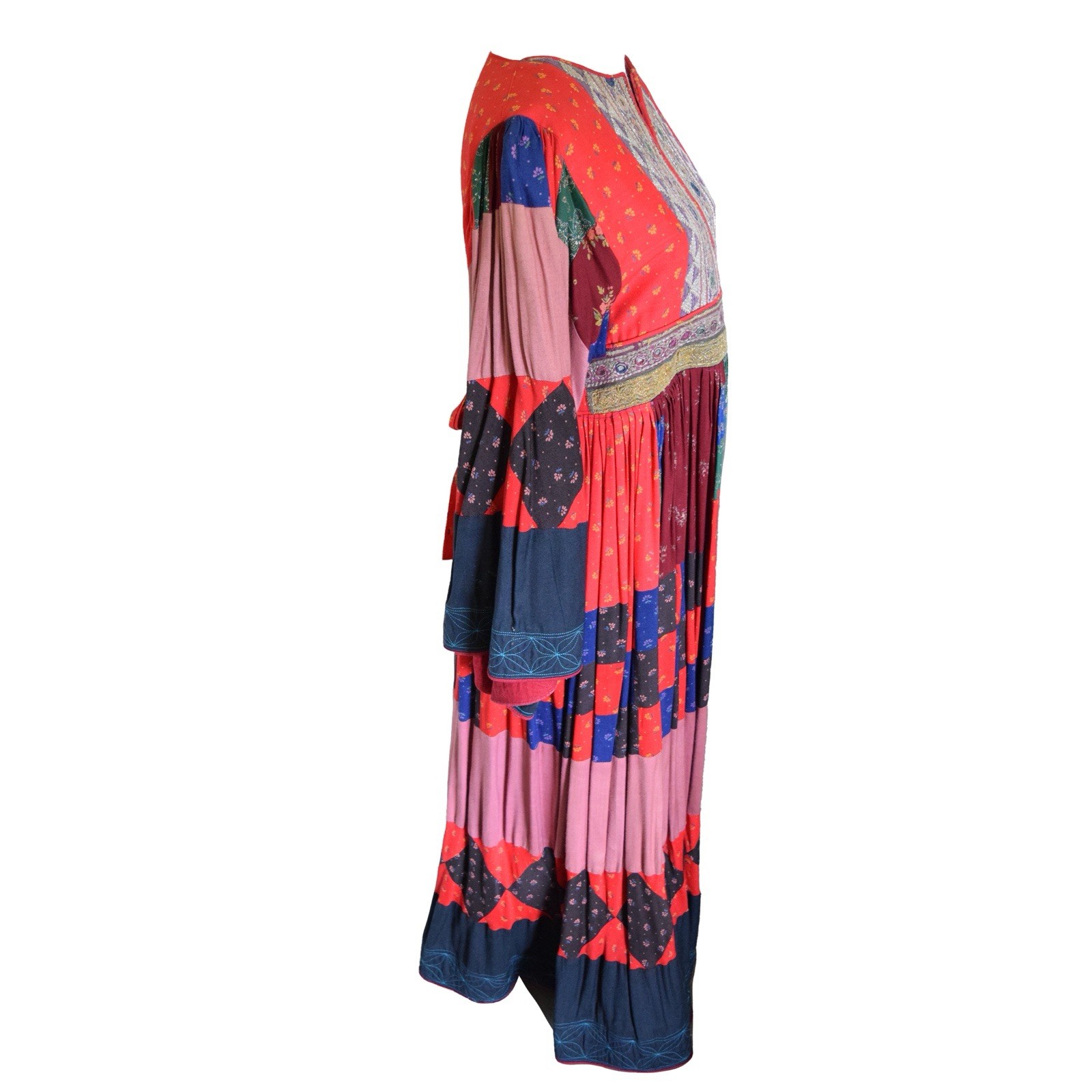 RARE AFGHAN VTG 1970s Kuchi Patchwork Dress Embroidered Boho Collector’s Piece