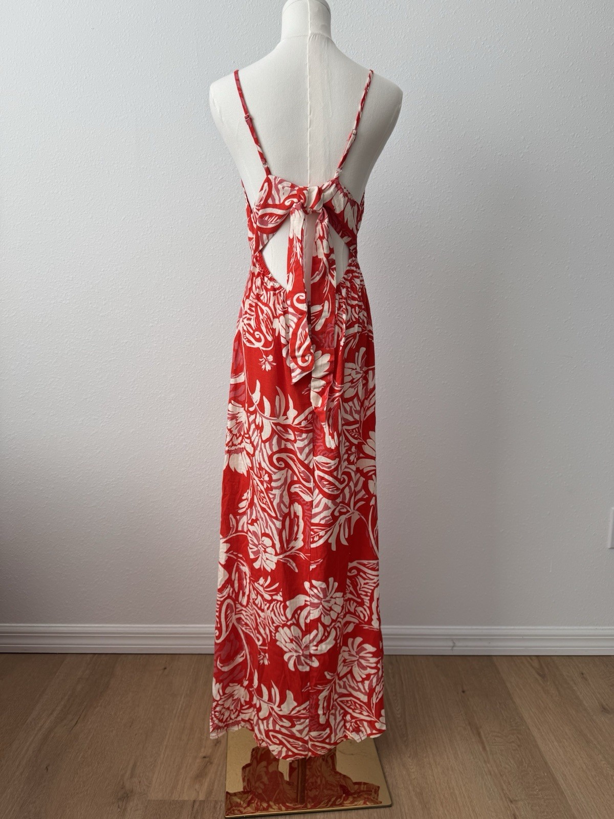 Paper Heart Linen Blend Red Floral Halter Mini Dress L NWT Summer