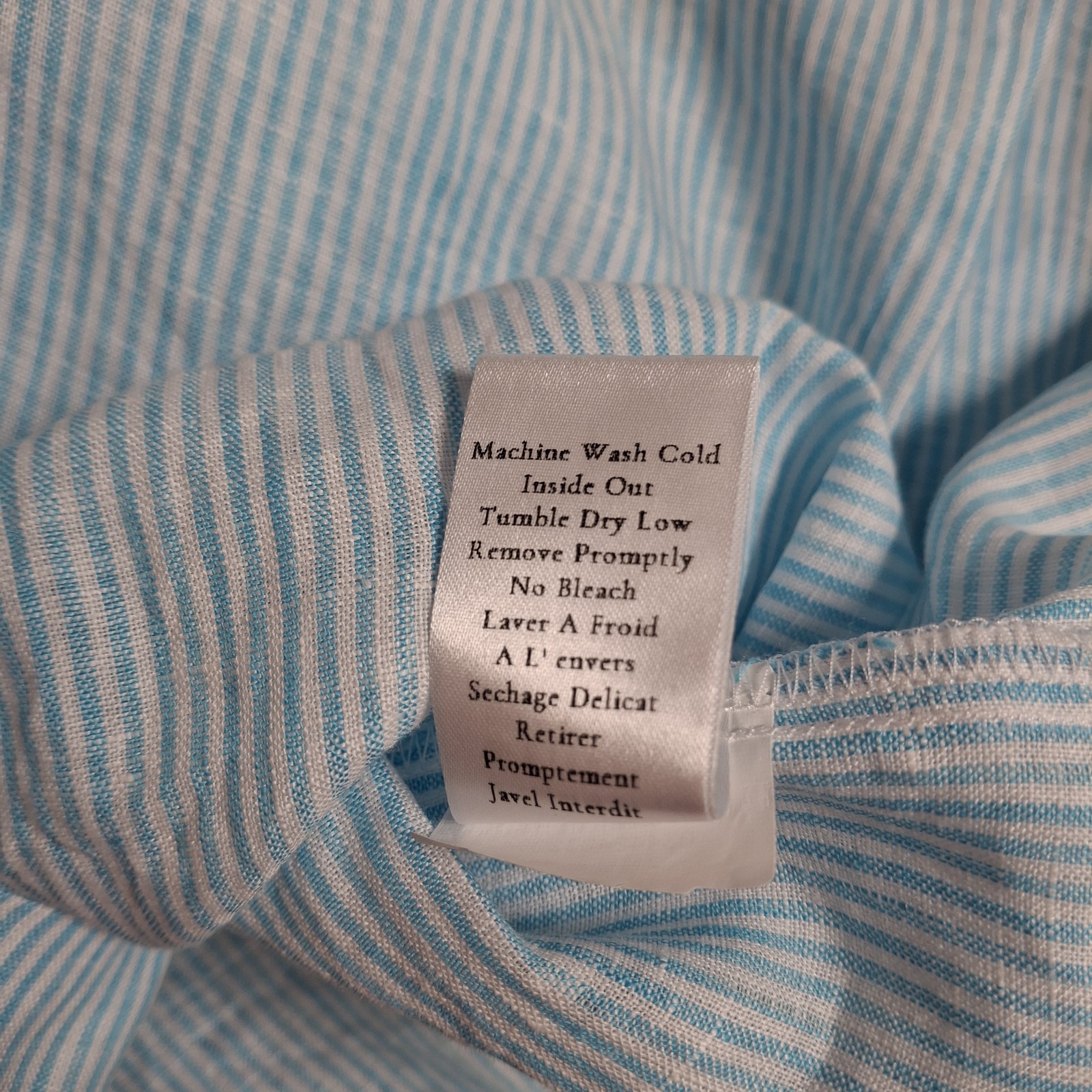 Frank & Eileen Daphne Linen Dress Small Blue White Stripe Maxi Pockets Coastal