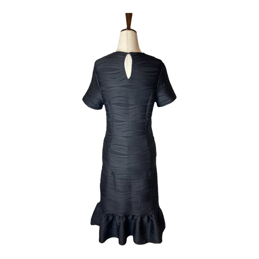 Opening Ceremony Dress Women Medium Black Wavy Stripe Lotus Mini Cocktail Party