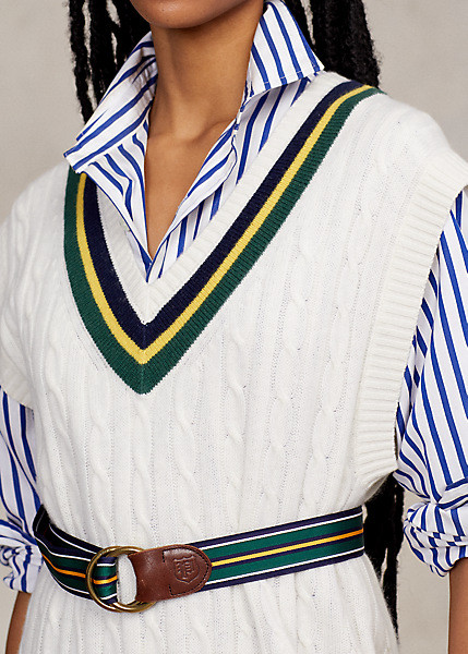 $498 Polo Ralph Lauren SZ S Cream Cable-Knit Cricket Midi Sweater Dress