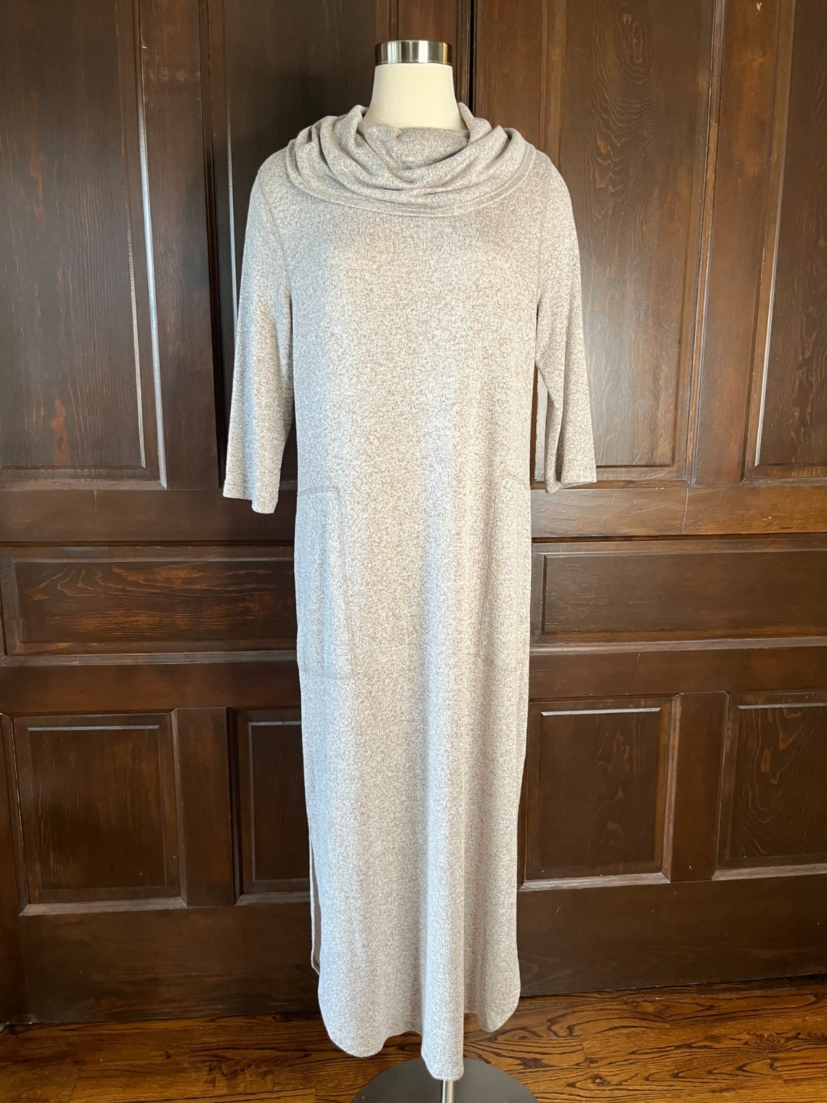 Soft Surroundings Cowl Neck Long Knit Dress NWOT Women’s Size PM Beige Heather