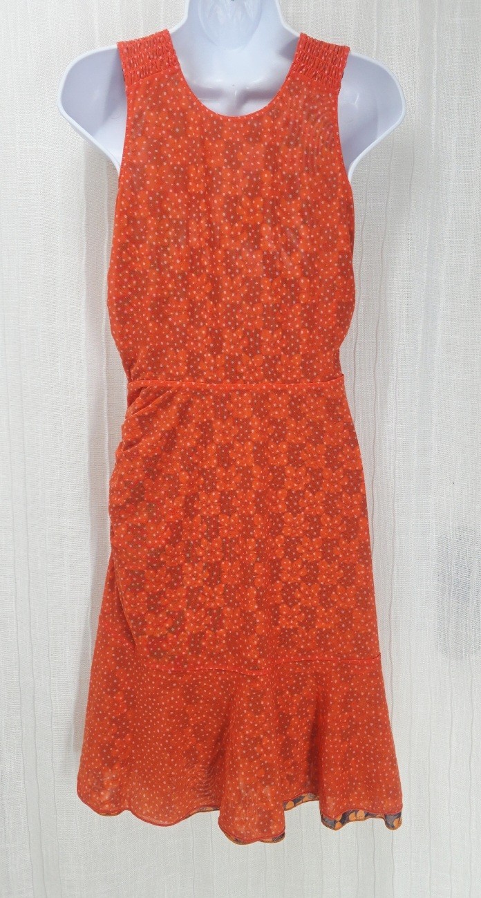 CAbi Reversible Midi Flip Dress Floral & Dots Wide Strap Cinched Accents👗#6370