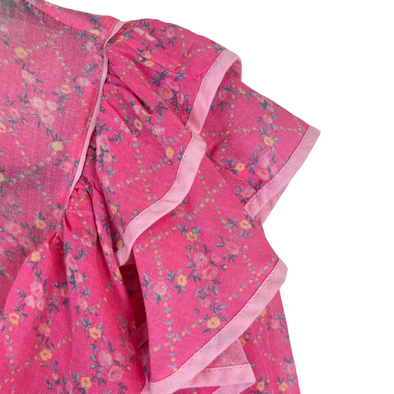 LoveShackFancy Luca Floral Print Ruffle Mini Dress Fuchsia Berry Size L