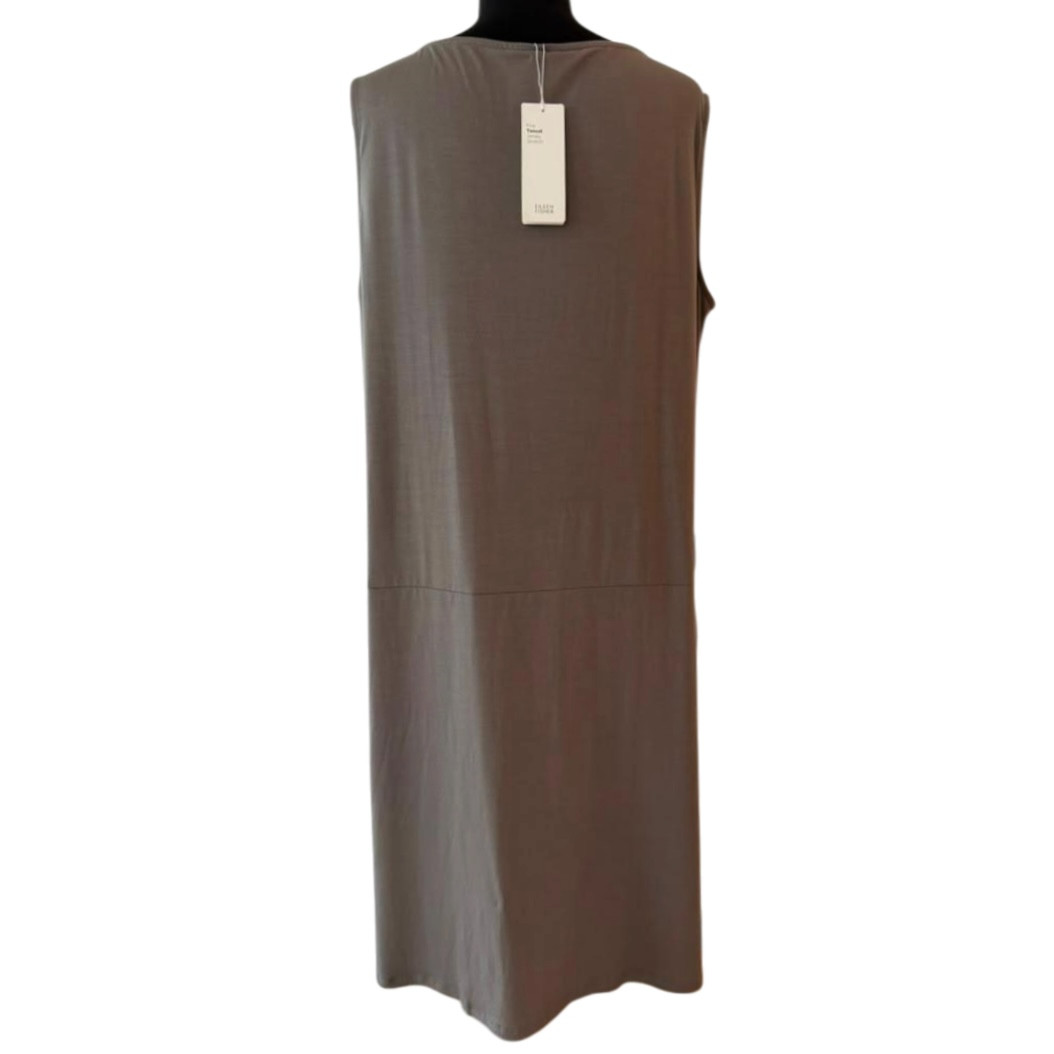 Eileen Fisher Taupe Grey Stretch Jersey Pockets Sleeveless Midi Dress Large NWT