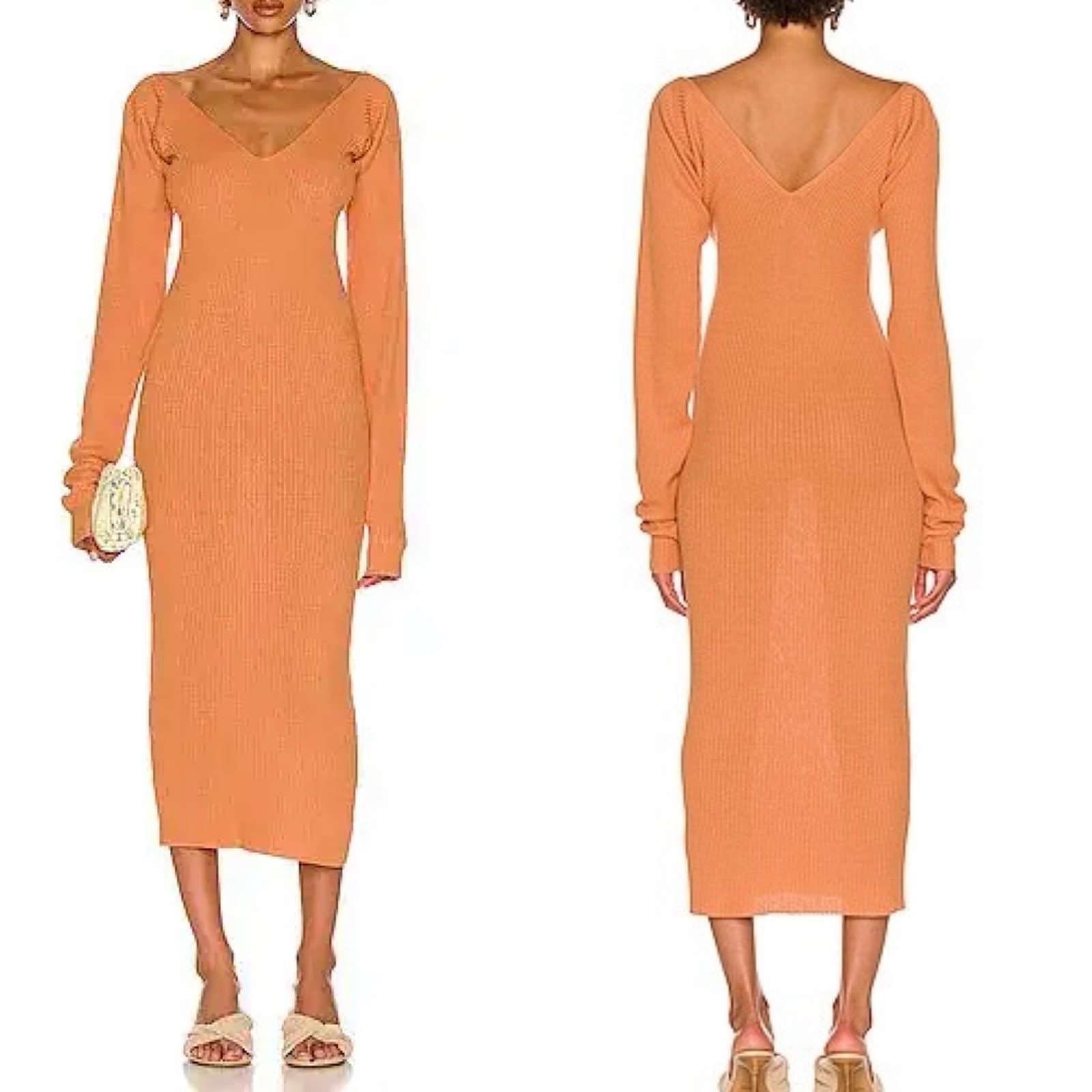 Remain Birger Christensen Courtney Knit Midi Dress Long Sleeve Orange Size 2