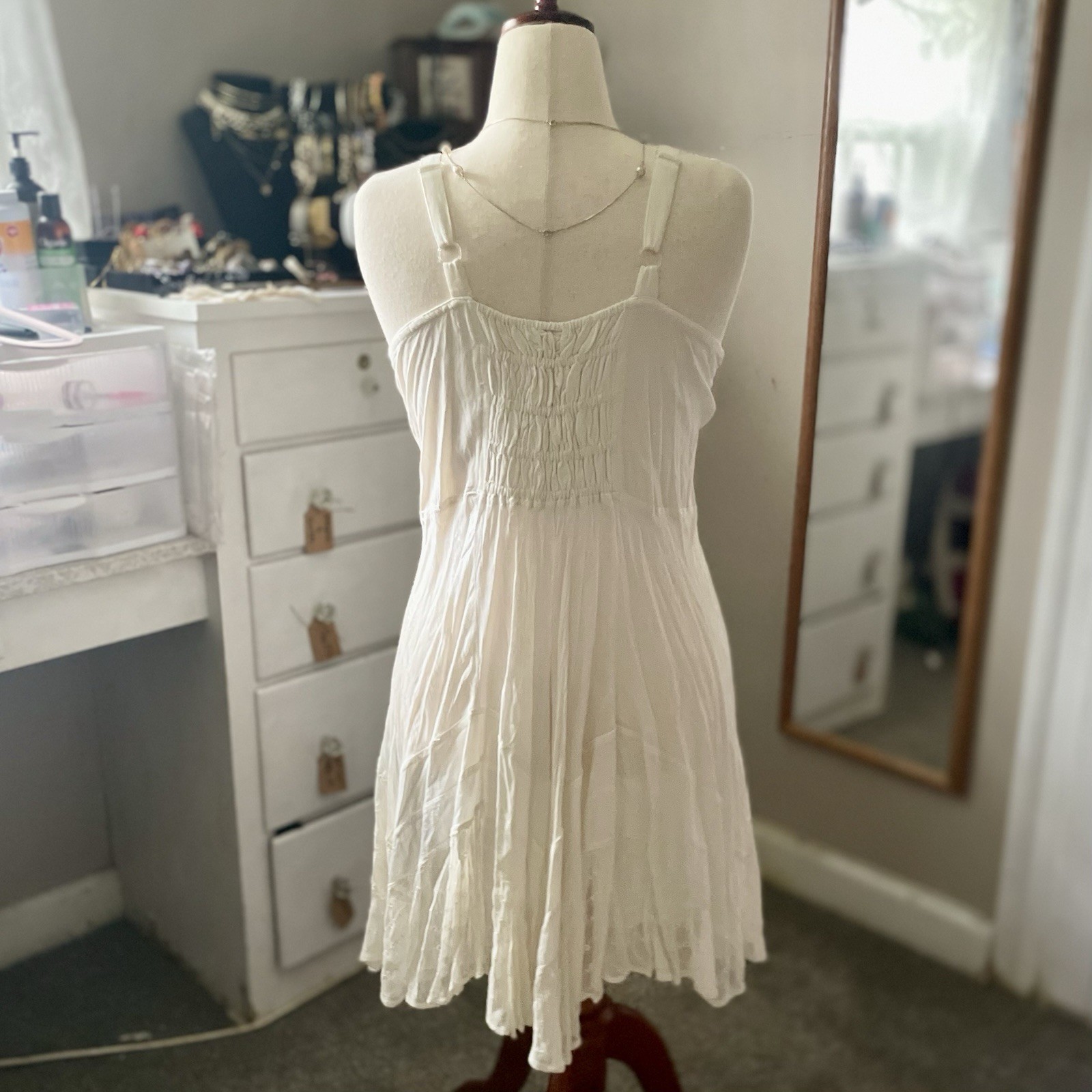 NWT Sundress Ivory Lace Up Corset Boho Dress Embroidered Cottagecore Festival