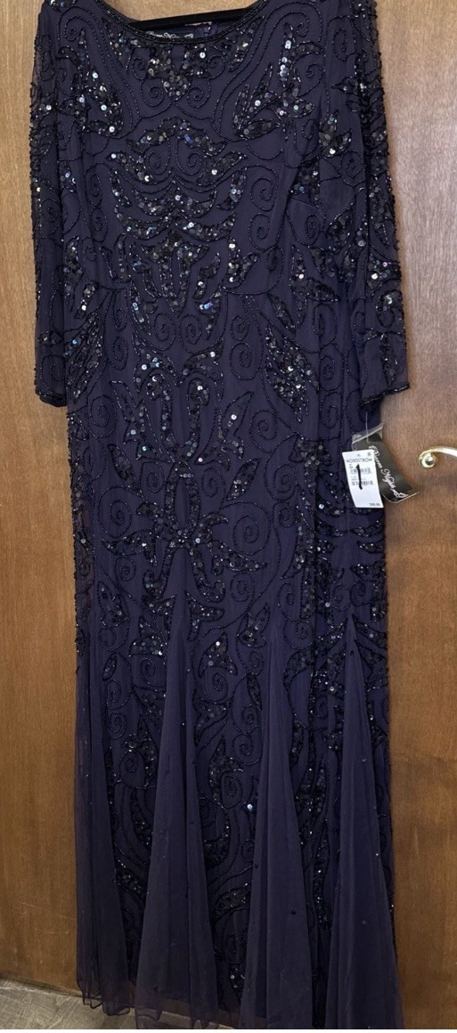 PISARRO NIGHTS BEADED DRESS WOMENS SIZE 16 Deep Purple
