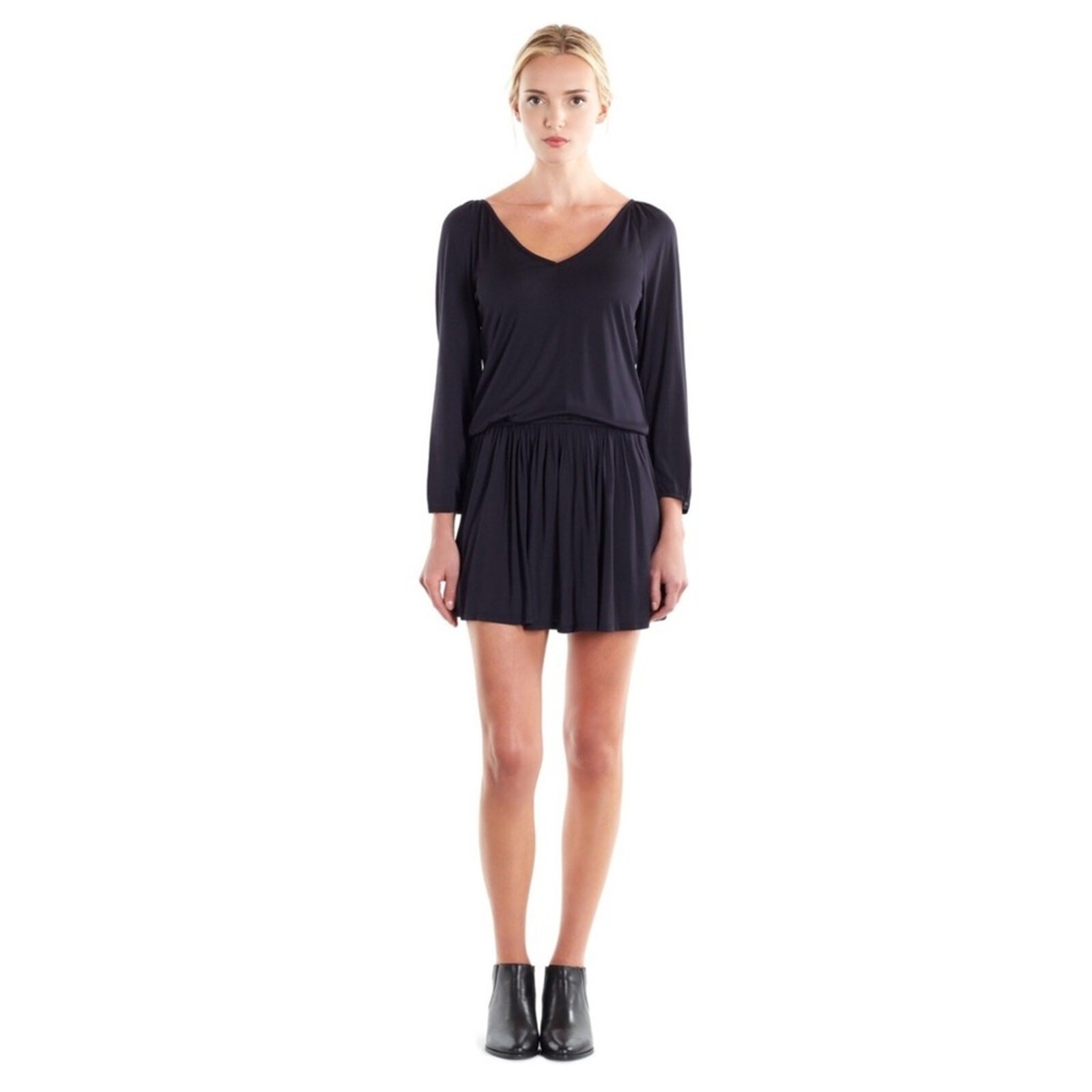 Soft Joie | Black Blouson Pleated V-Neck Dress, Size M, Excellent Condition