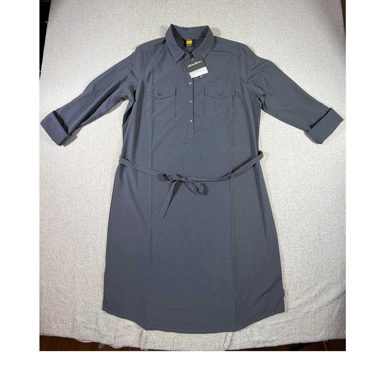NWT Eddie Bauer Women L Gray Wrinkle Resistant Depart Travel Lightweight Dress
