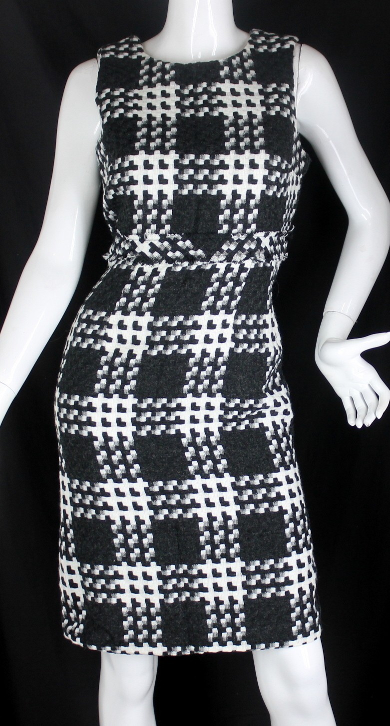 {MERON} Dress Sheath Sz. 6 Black & White Check Heavy Knit Lined Zip Winter