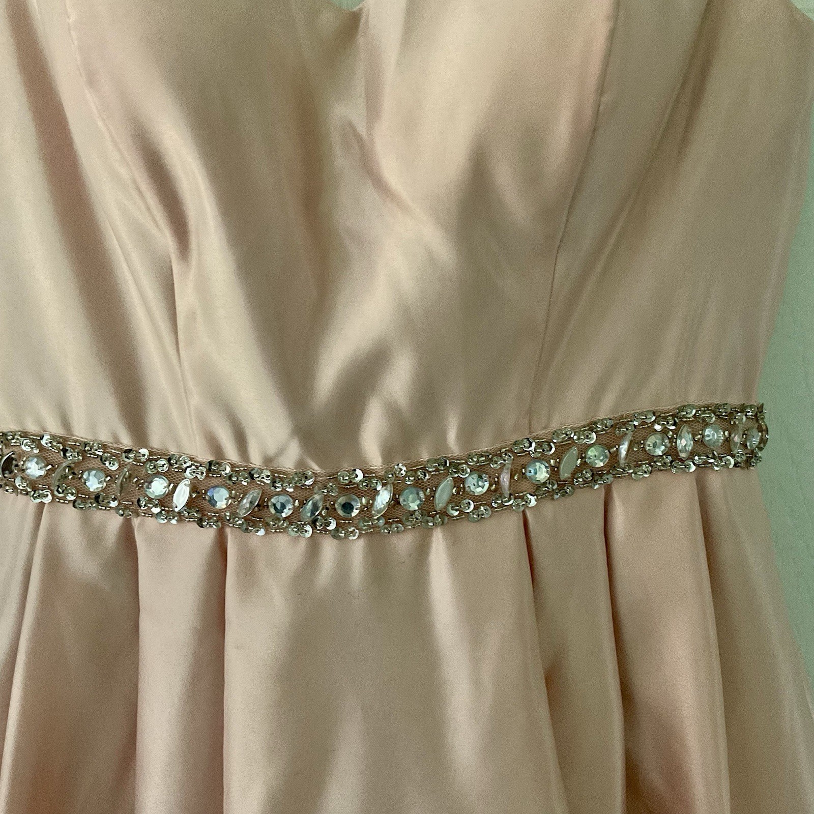 Cindy Collection Fit N Flare Dress Mini Pink Satin Rhinestone Prom Wedding Gown