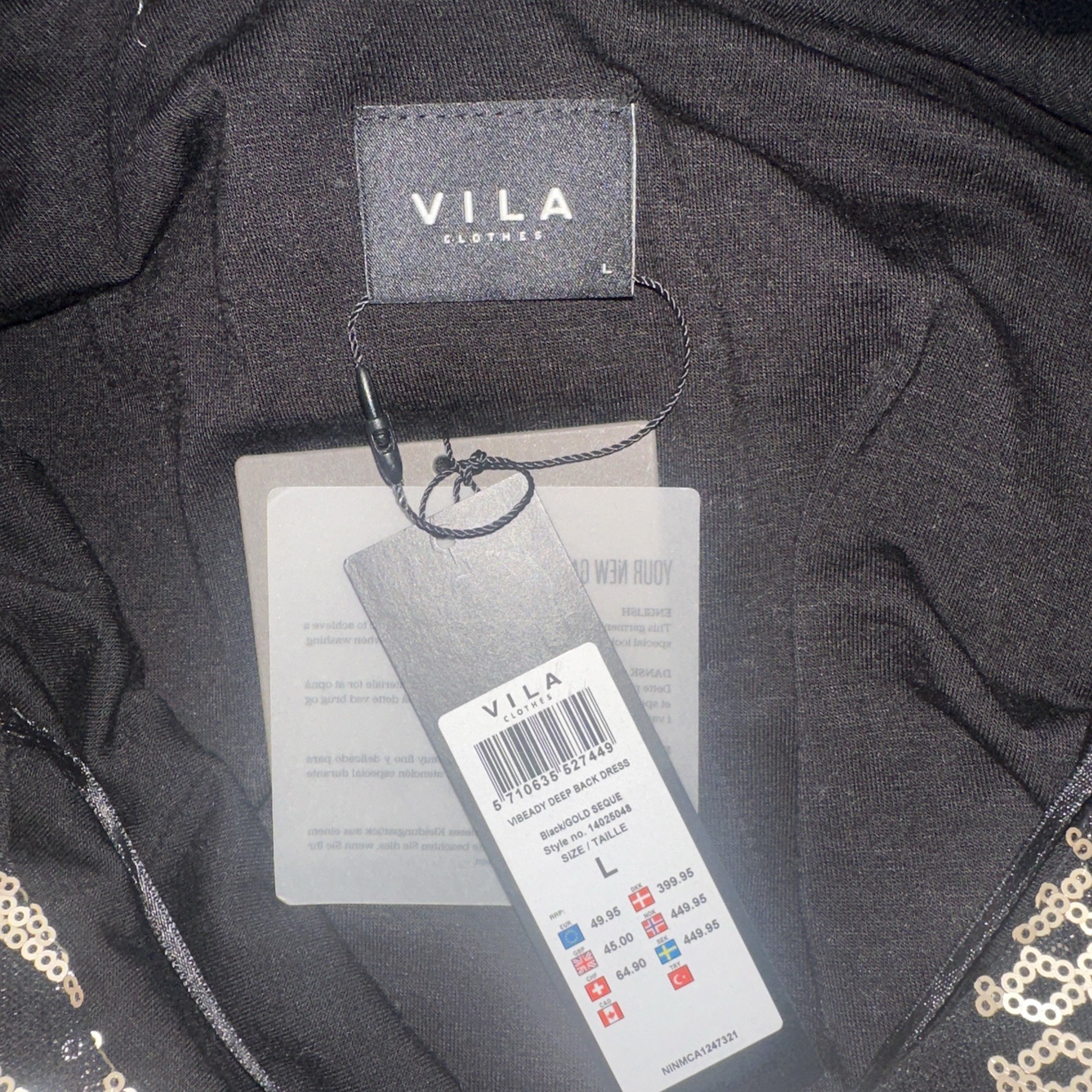 New Vila Clothes Gold Black Sequin Long Sleeve Pullover Party Dress Size Large