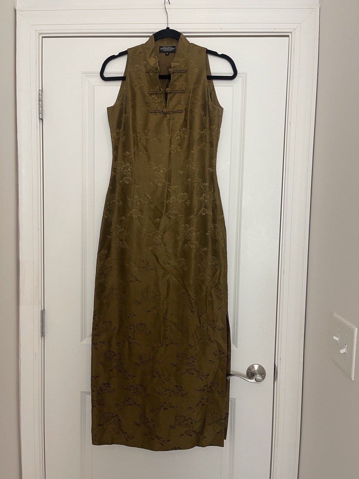 The J. Peterman Company Mandarin Collar Silk Dress Sz 4 Floral Jacquard Vintage