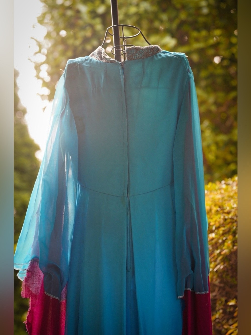 Turquoise Blue Beaded Kaftan Caftan Dress Long Sleeve Formal Boho M/L
