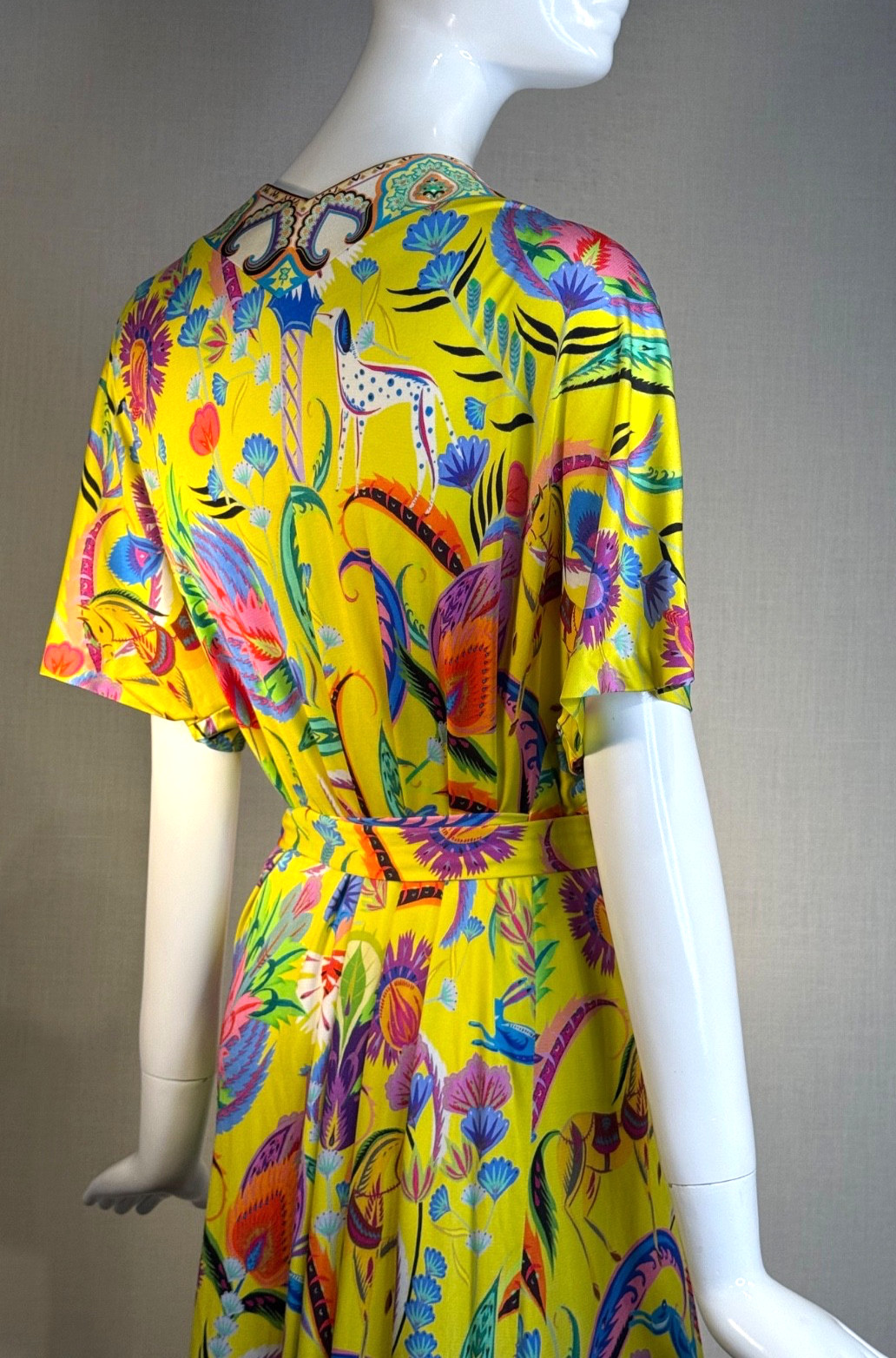 ETRO Milano SILK JERSEY Yellow Print Wrap Dress SIZE IT46 US10 , S/S 2018 NWOT