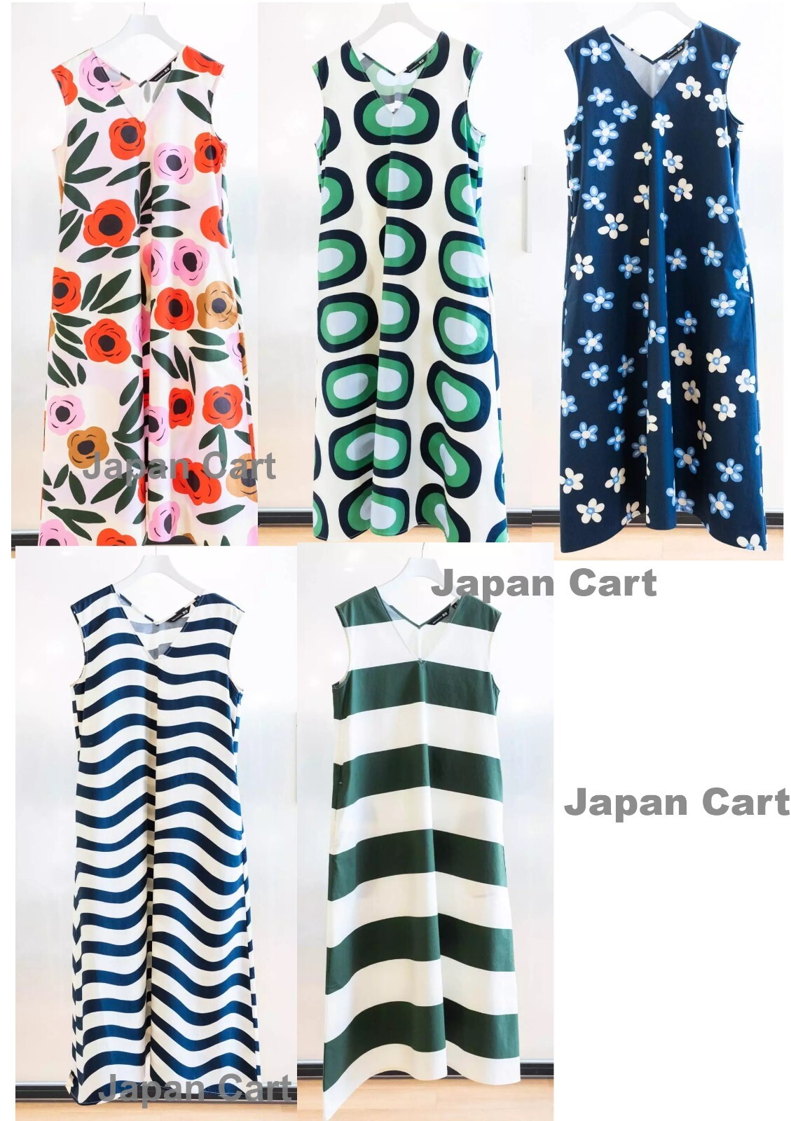 UNIQLO x Marimekko V-Neck Flared Dress Cotton pockets sleeveless summer Japan