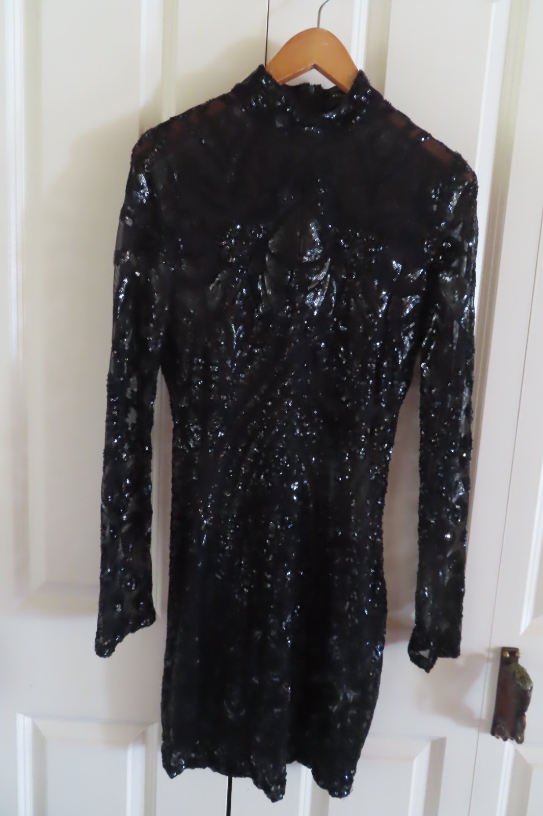 Akira Chicago black label Black Sequin Dress Size L Sheer Little Black Dress