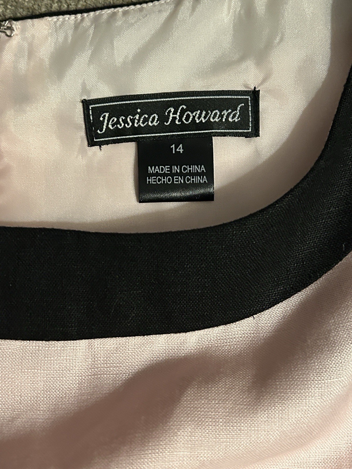 J Howard Pink W/ Black Embroidery Sequin Trim Shift Linen Sleeveless Dress SZ 14
