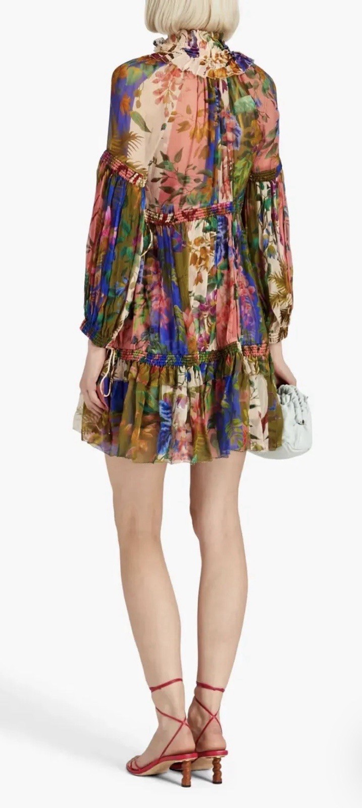 Zimmermann Tropicana Lantern Mini Spliced Dress Size 1 AU 10 US 6 Silk Tropical