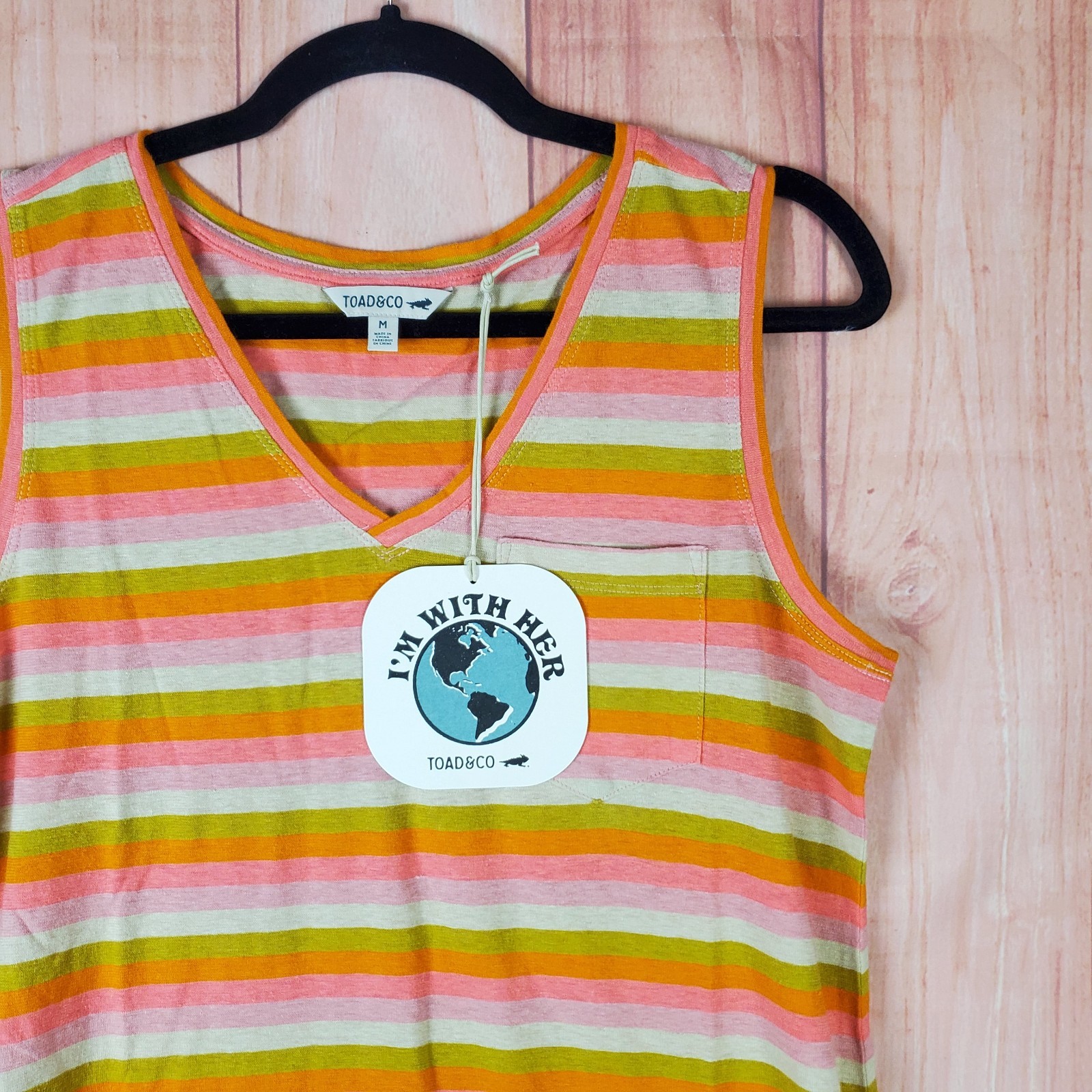 Toad & Co Grom Tank Dress Womens Medium Multicolor Hemp Striped Pockets V Neck