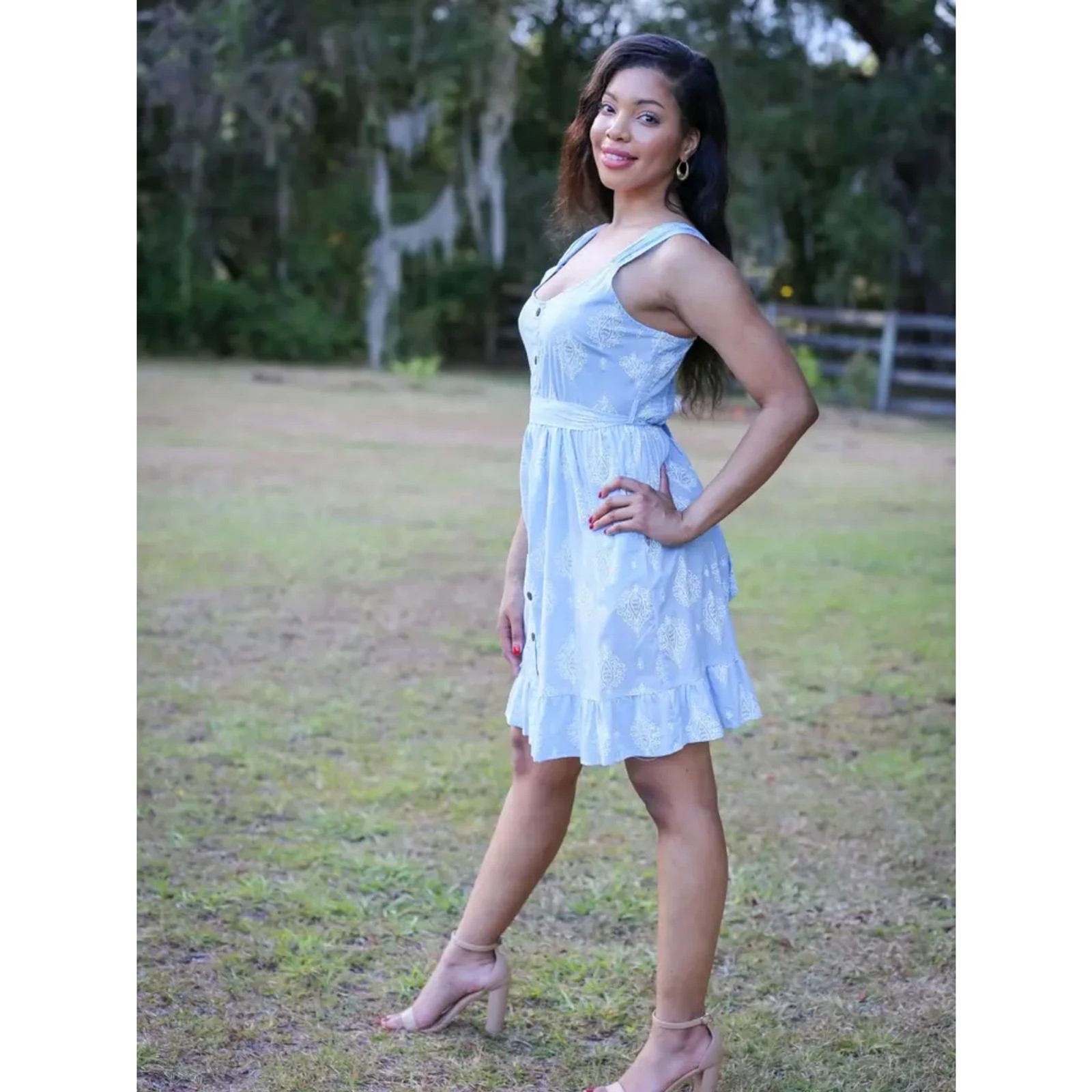 Baby Blue Summer Dress with Delicate Block Print