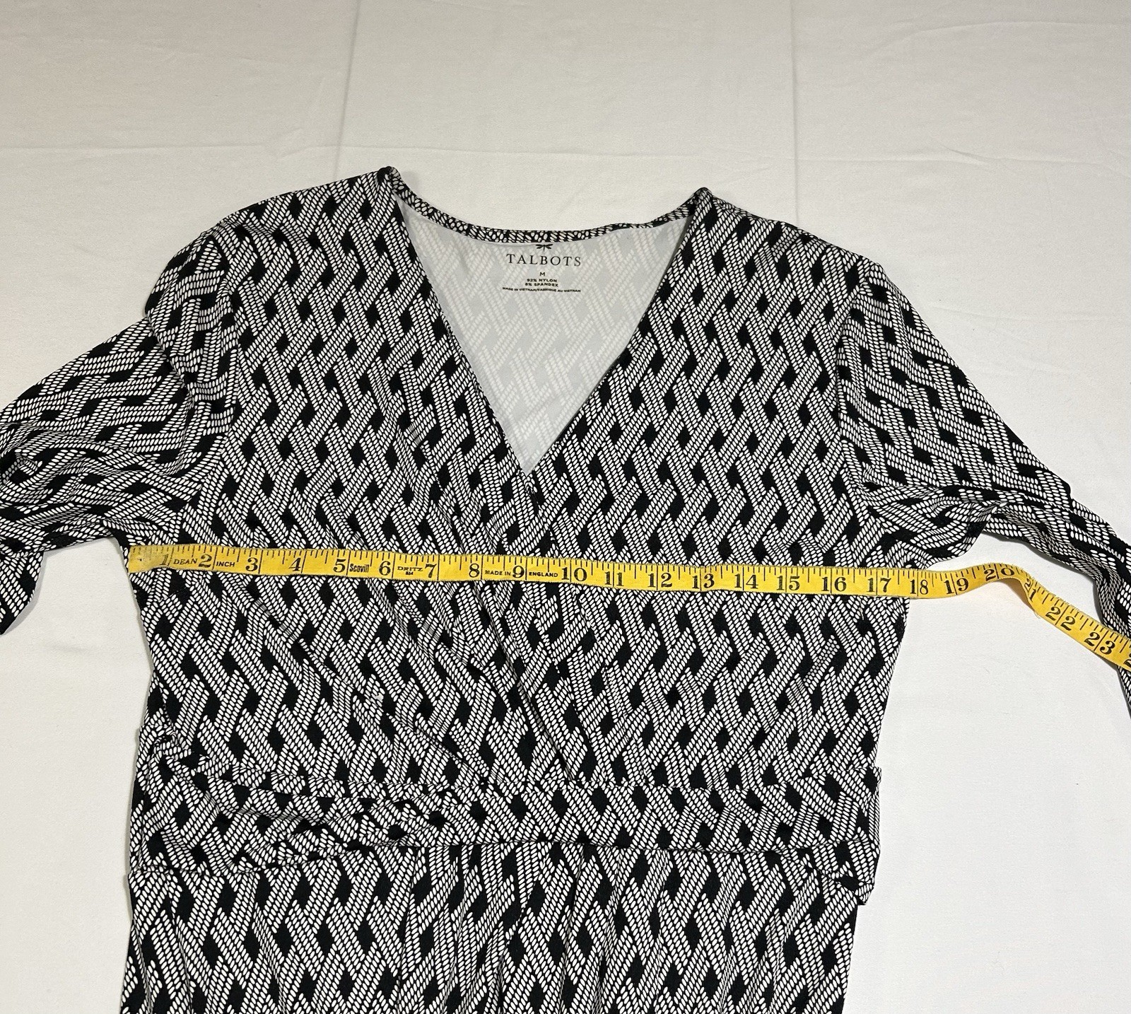 Talbots Womens Medium Black White Lattice Faux Wrap Dress Classic Business