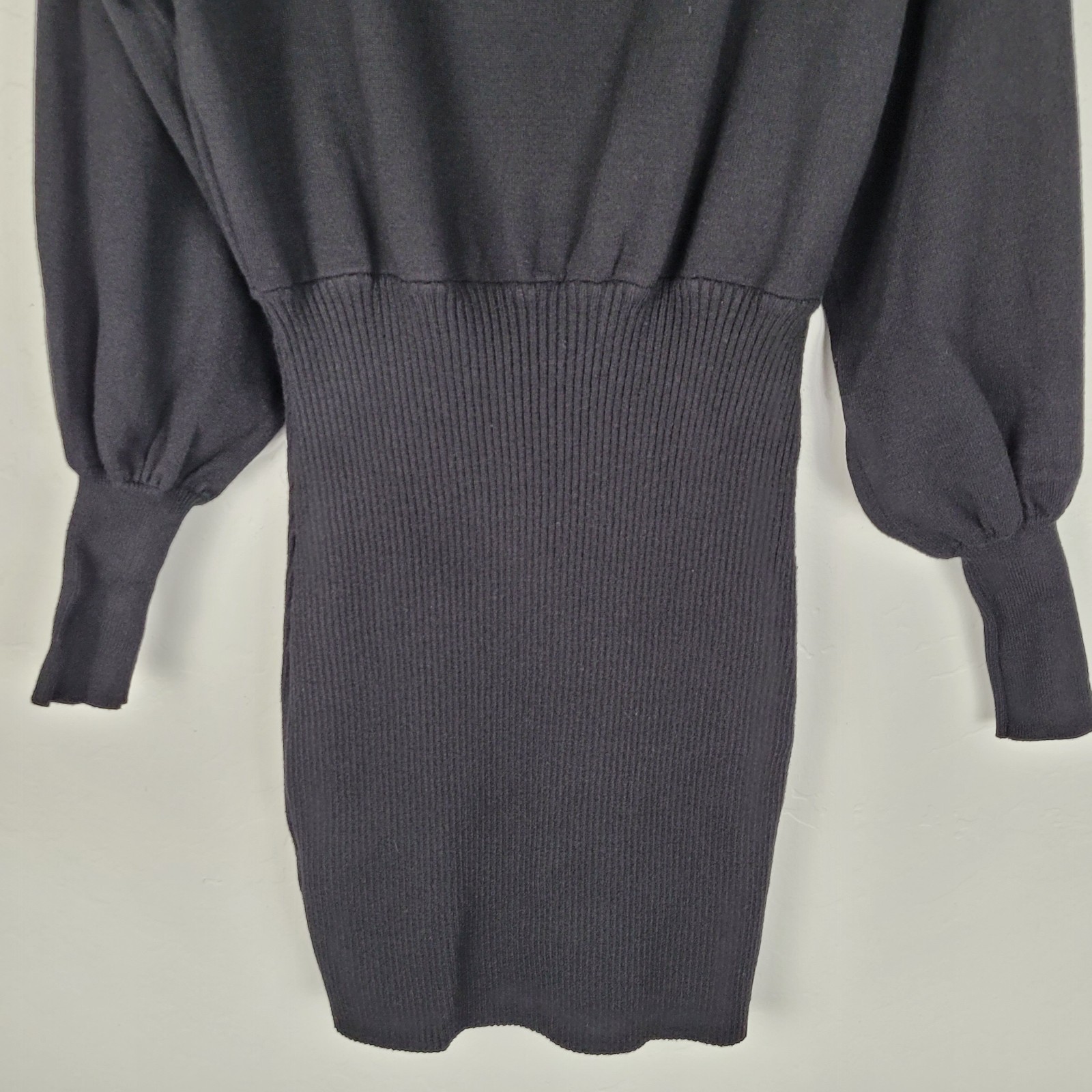 Beginning Boutique Size 12 Mini Sweater Dress Long Puff Sleeve Black